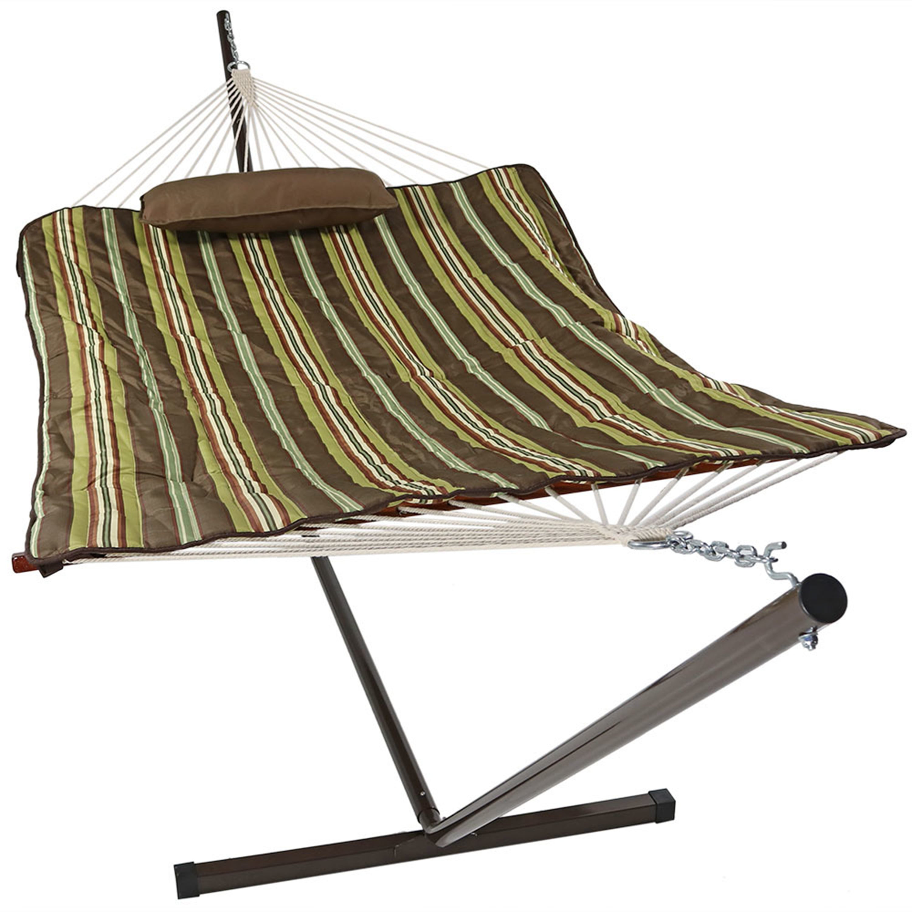 Premium Sunnydaze Rope Hammock with 12-Foot Steel Stand, Comfortable Pad & Pillow - Perfect for Backyard Relaxation, Beach Lounging & Outdoor Camping
