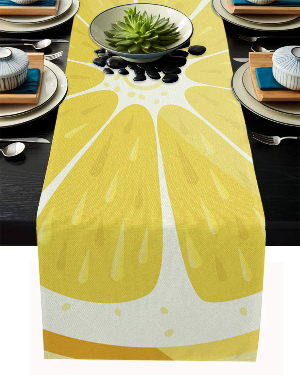 YEHO Farmhouse Table Runner 18x72 Inch - Non-Slip Dining Table Decor with Big Lemon Pattern, Coffee Table Runner, Party & Wedding Decoration - Perfect for Kitchen, Dining Room, and Home Decor