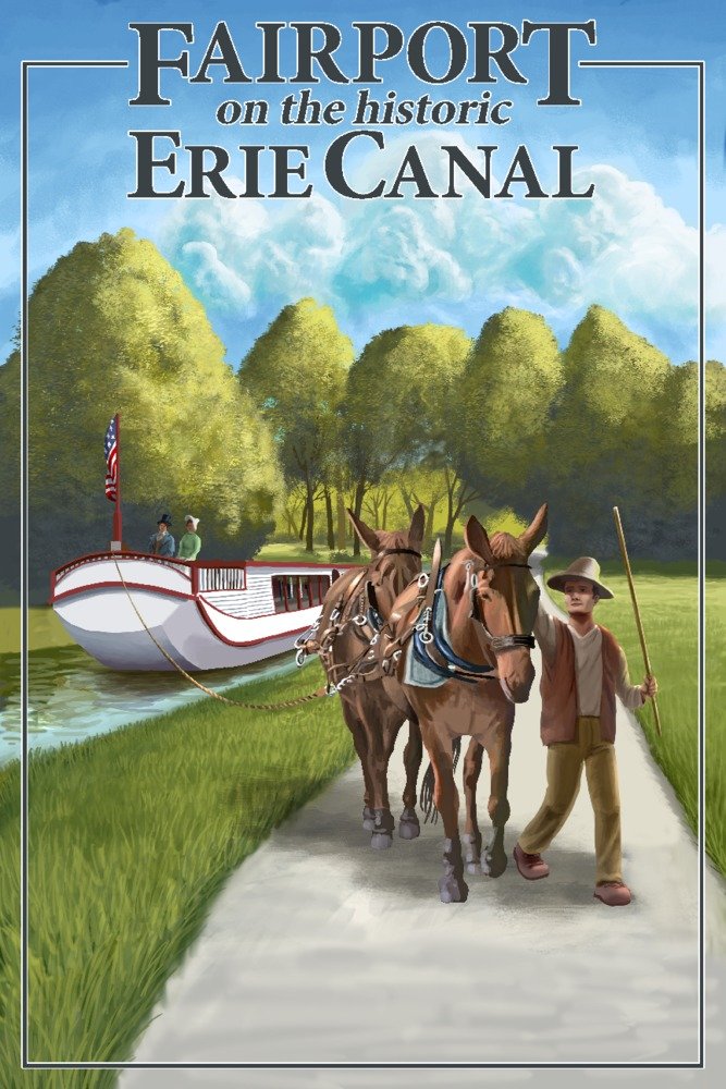 Fairport NY Horses Along Canal 56591 - 24x36 Signed Art Print, Wall Decor Poster - Perfect for Living Room, Bedroom & Office Decor