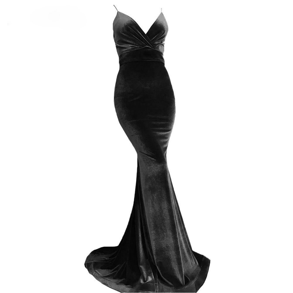 Haokeda Velvet Mermaid Prom Dress - Long Corset Bandage Gown with Sweep Train & Spaghetti Straps - Sexy Plus Size Evening Dress for Women - Perfect for Prom, Party, Wedding & Special Occasions