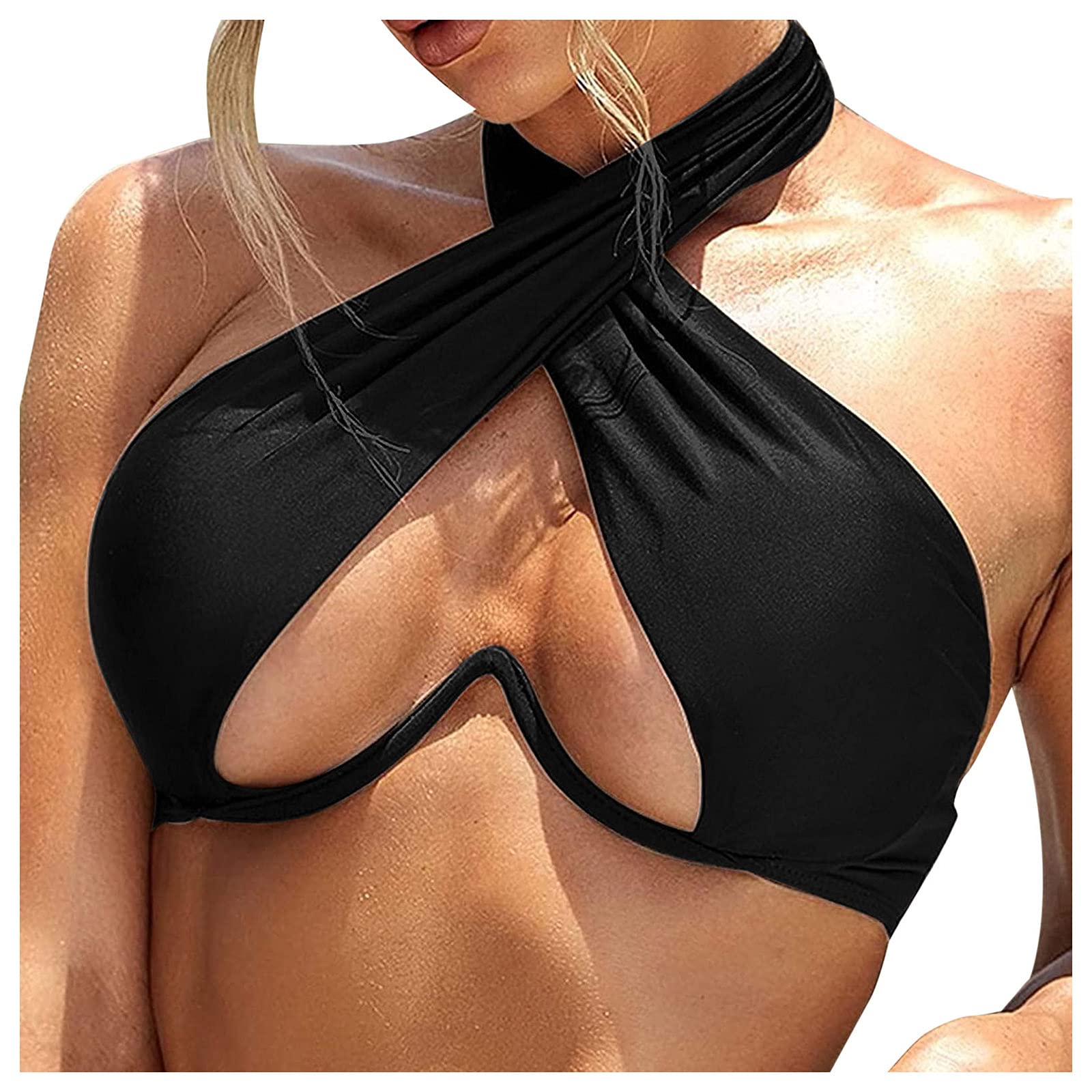 Women's Crisscross Cut Out Vest Halter Wrap Crop Top - Solid Cami Tank Tops for Summer, Beach, and Casual Outfits | Trendy Fashion for Women