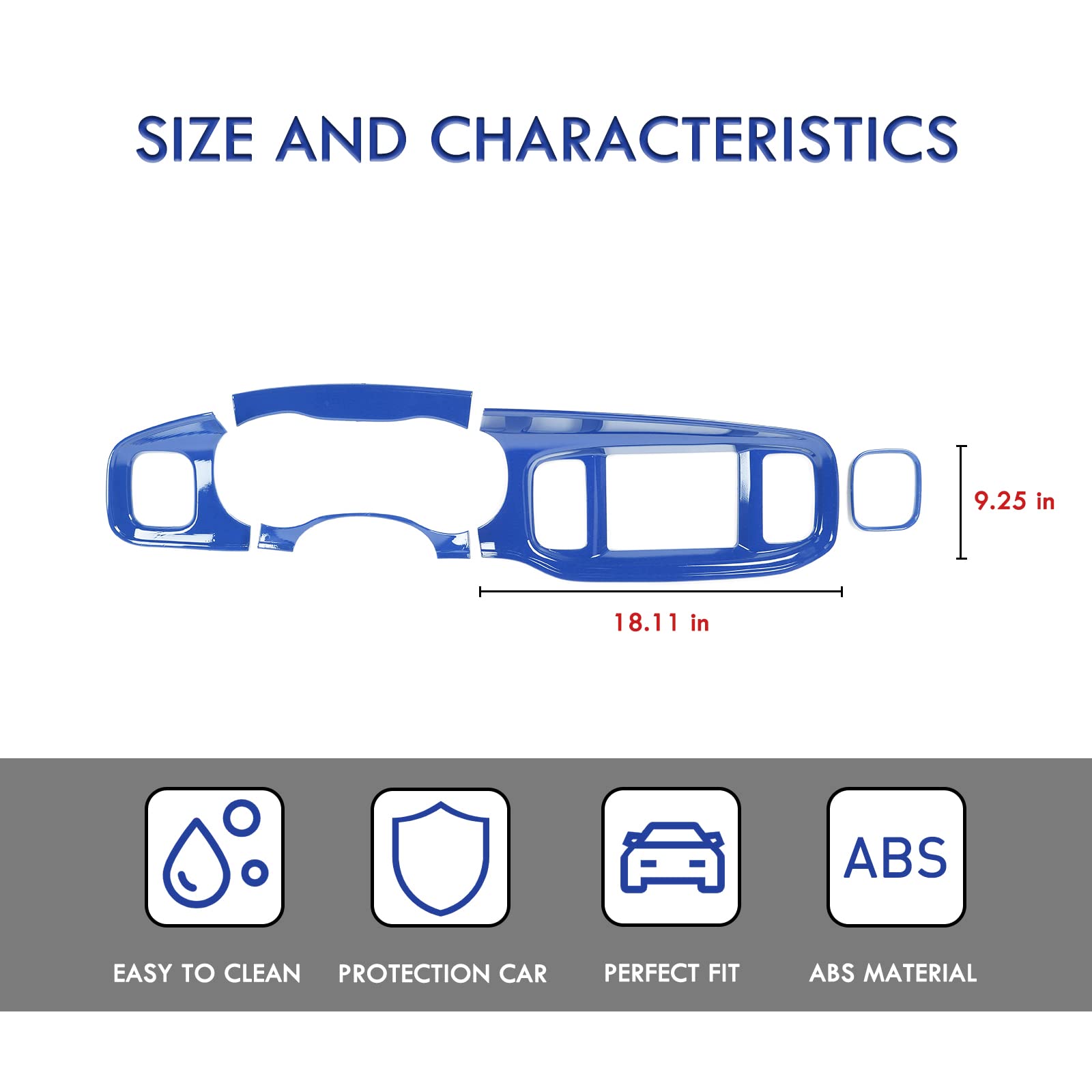 **ABS Blue 5-Piece Dashboard Trim Panel Kit for 2015-2024 Dodge Charger - Interior Accessories Upgrade for Center Console & Gauge Cluster (Perfect for Customization & Car Styling)**