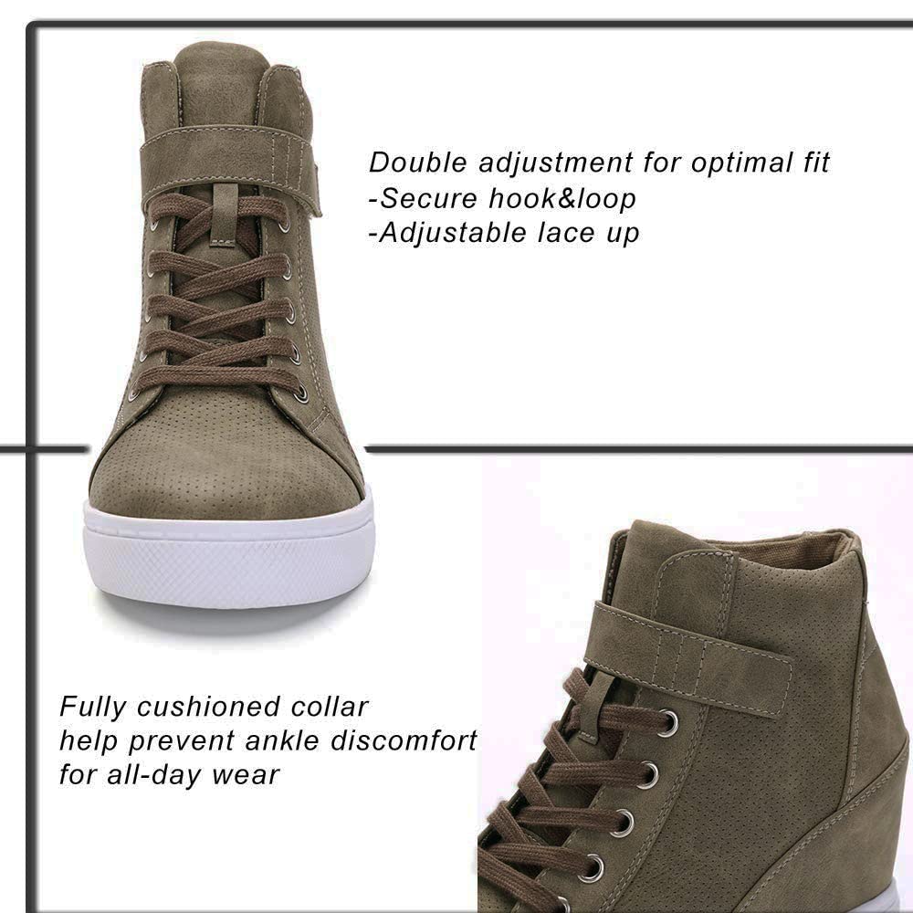 **Athlefit Women's Lace-Up Wedge Sneakers - High Top Fashion Sneakers & Ankle Booties for Casual Wear, Work & Street Style**