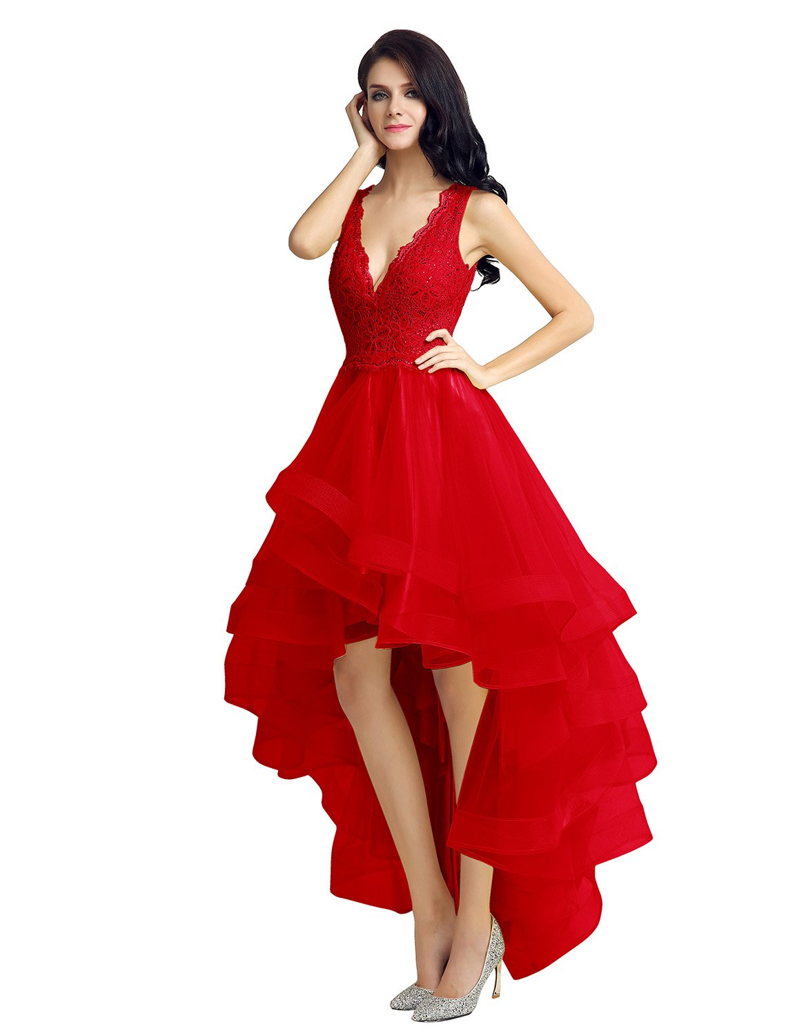 Sarahbridal Elegant High Low Bridesmaid Dress with Tulle & Lace - Homecoming Dress, Prom Dress for Weddings, Parties & Special Occasions
