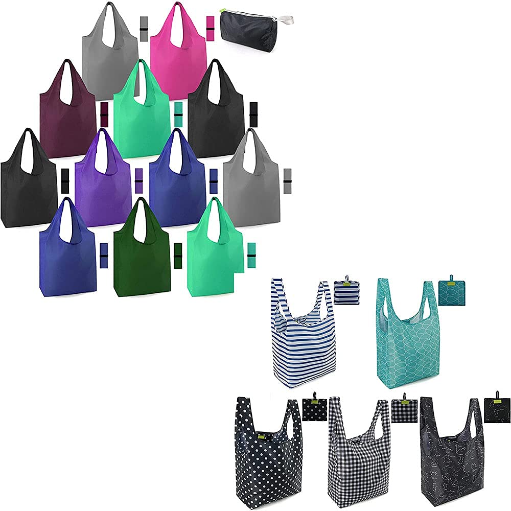 Eco-Friendly Reusable Grocery Bags - Foldable Compact Shopping Totes with Pouch, Cute Solid Color Cloth Bags for Groceries, Market & Travel | Sustainable Shopping Solution