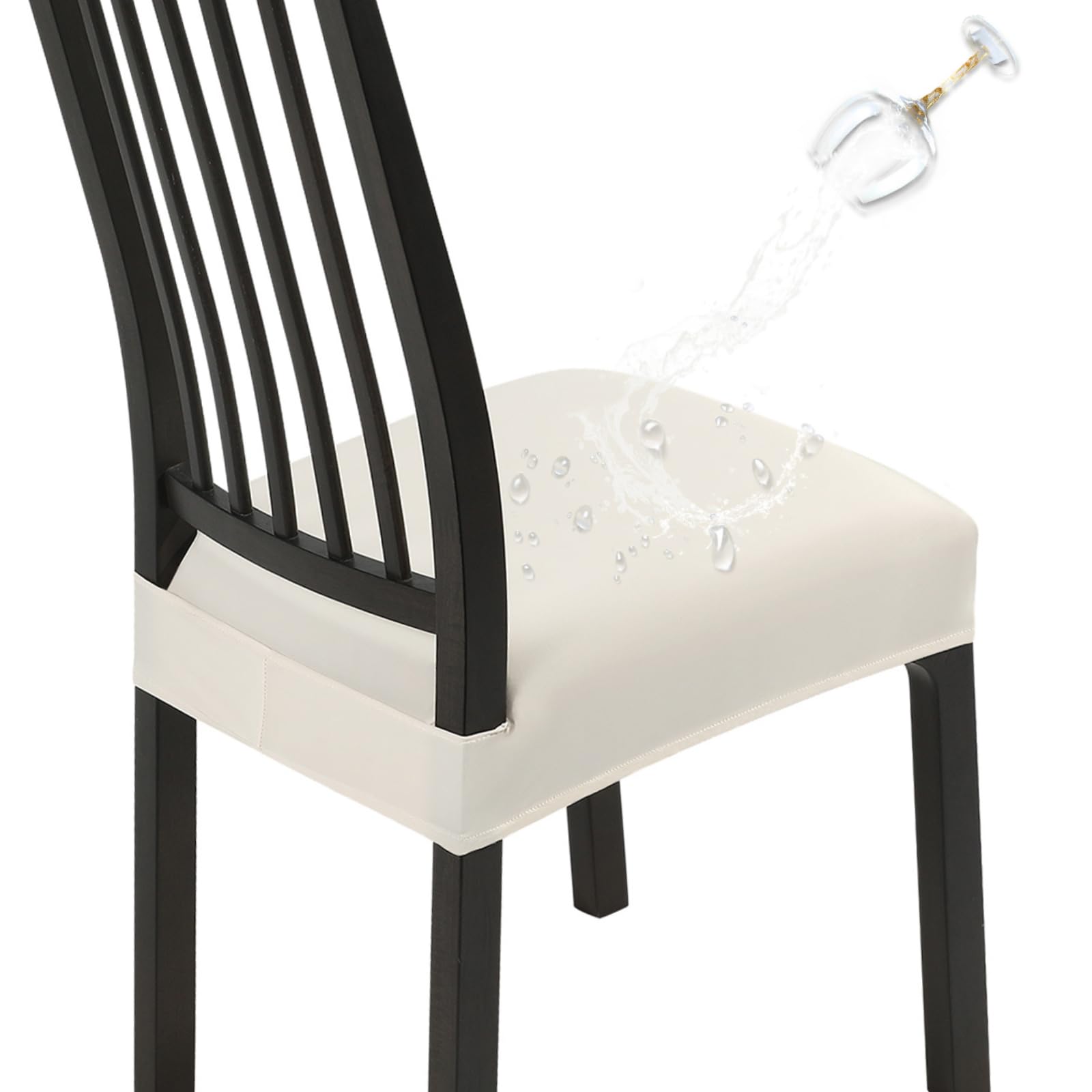 Premium 4-Piece Beige Waterproof Dining Chair Covers Set - Breathable Fabric, Rear-Covered Design for Kitchen & Dining Room - Perfect for Family Gatherings & Dinner Parties