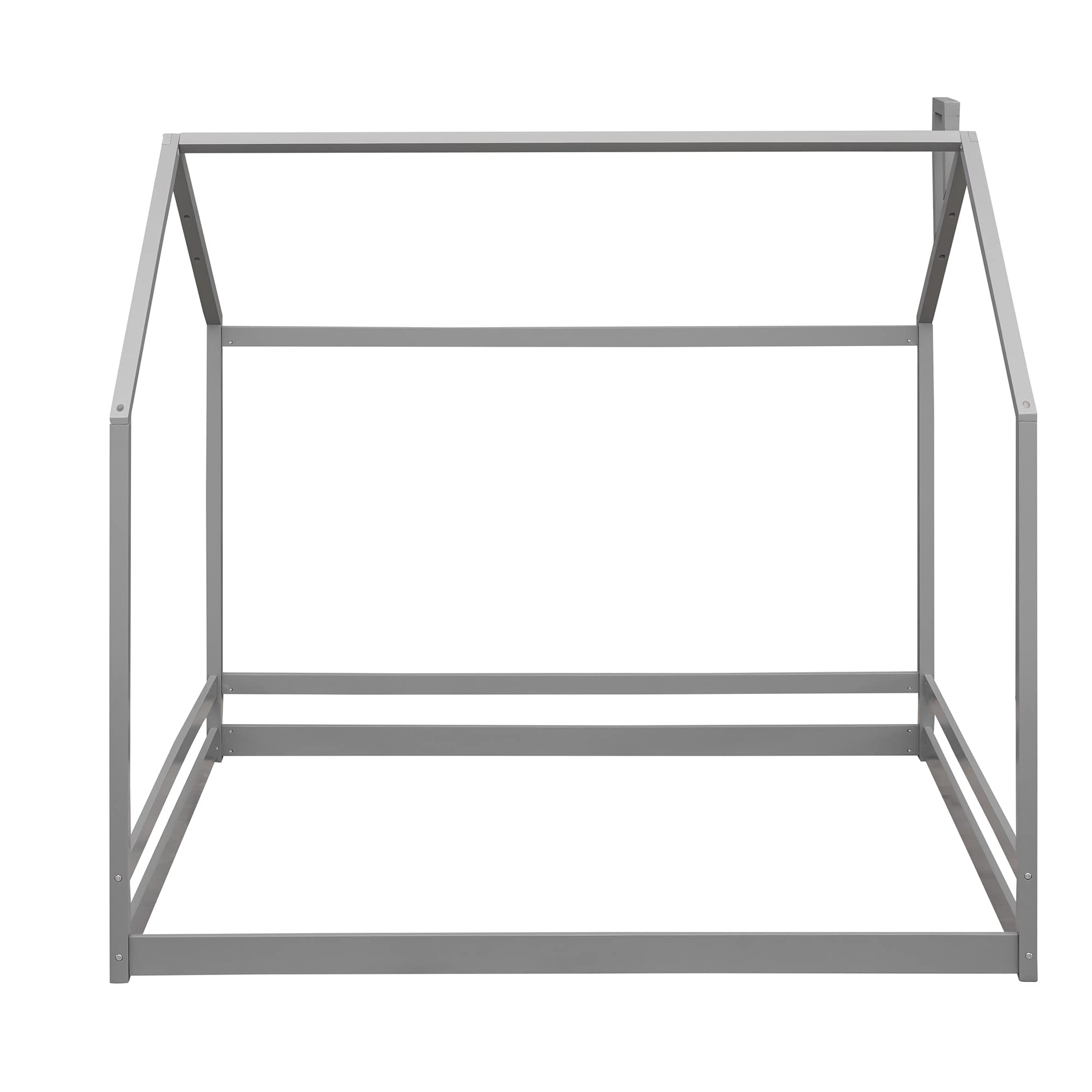 P PURLOVE Full Size Montessori House Bed Frame for Kids - Floor Bed with Roof, No Slats, Gray - Perfect for Toddler & Children's Bedroom, Playroom, or Montessori Learning Space
