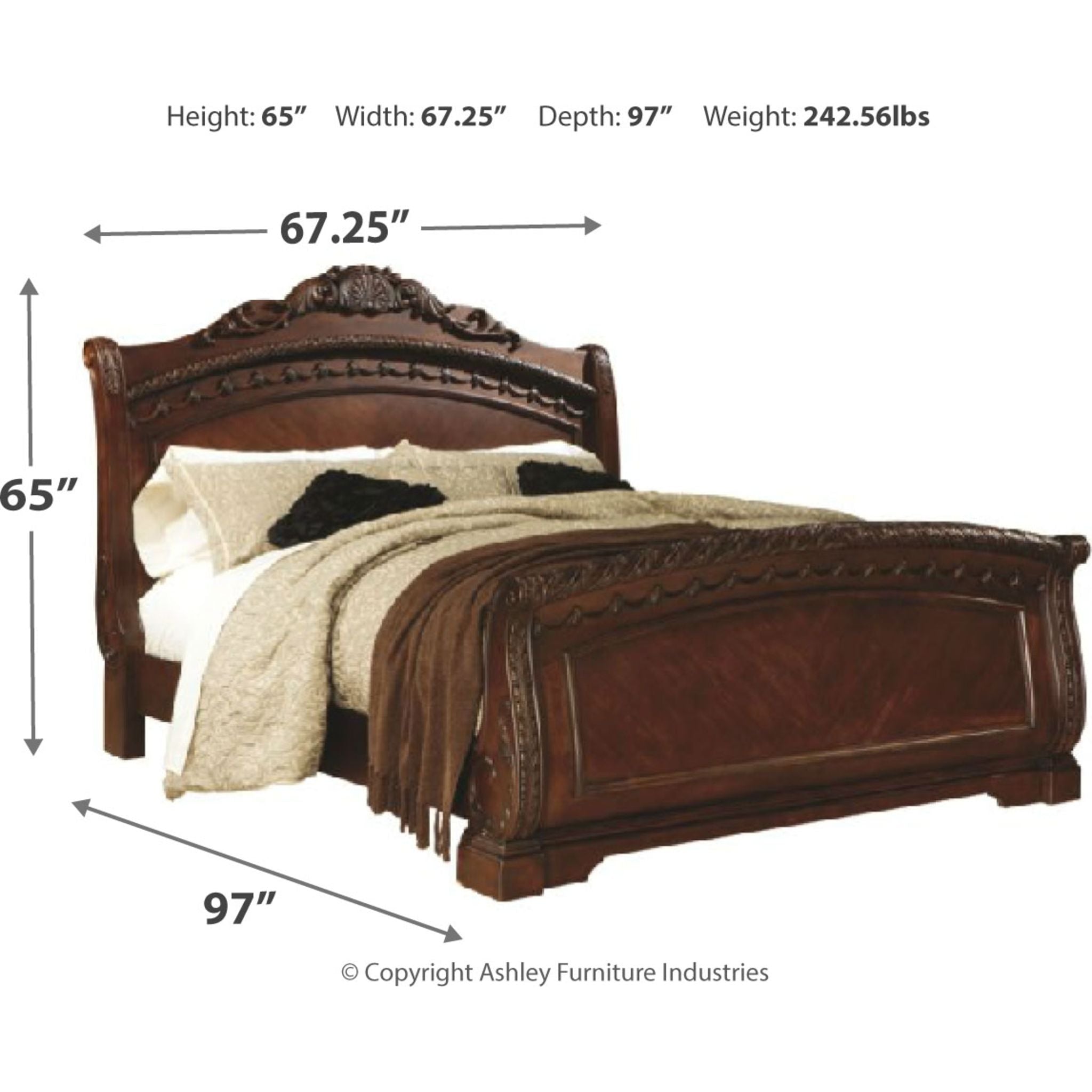 Ashley North Shore 3-Piece Sleigh Bed Set - Queen Size Wooden Bed Frame with Headboard & Footboard - Classic Elegant Bedroom Furniture for Master Suite or Guest Room