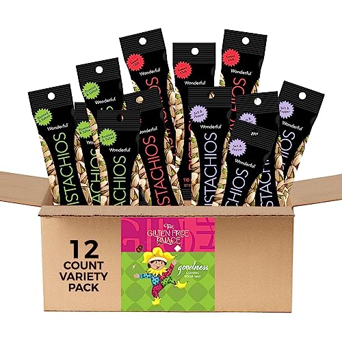 Wonderful Pistachios Variety Pack - 12 Count (4 Roasted & Salted, 4 Sweet Chili, 4 Salt & Pepper) - 1.25oz Healthy Protein Snacks - Low Calorie (110 per Pack) - Perfect for Office, Gym & Travel Snacking