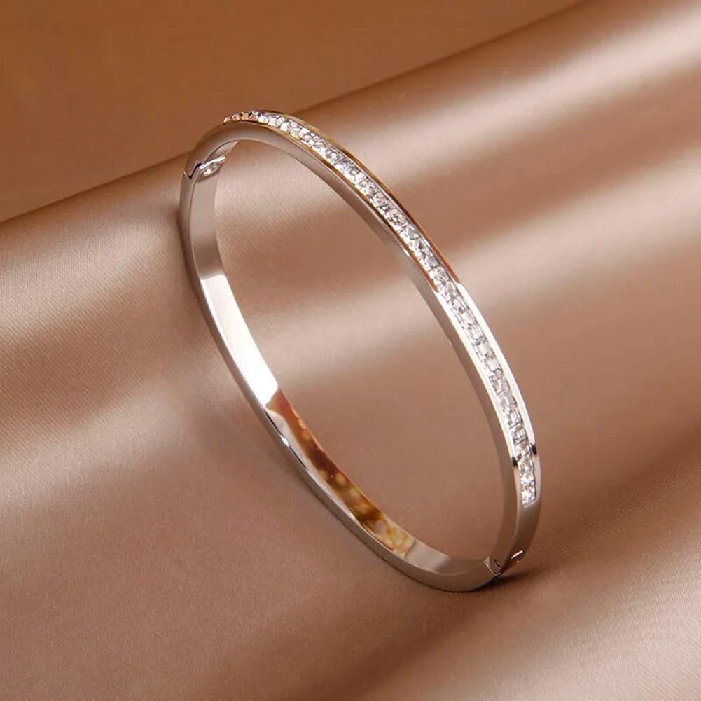 Shining Diva Fashion Anti-Tarnish Jewelry | 18K Gold Plated Stainless Steel Openable Crystal Bracelet | Stylish Cuff Bangle for Women | Perfect Gift for Girlfriend, Wife, Mother, Sister | Ideal for Date Nights, Anniversaries & Special Occasions