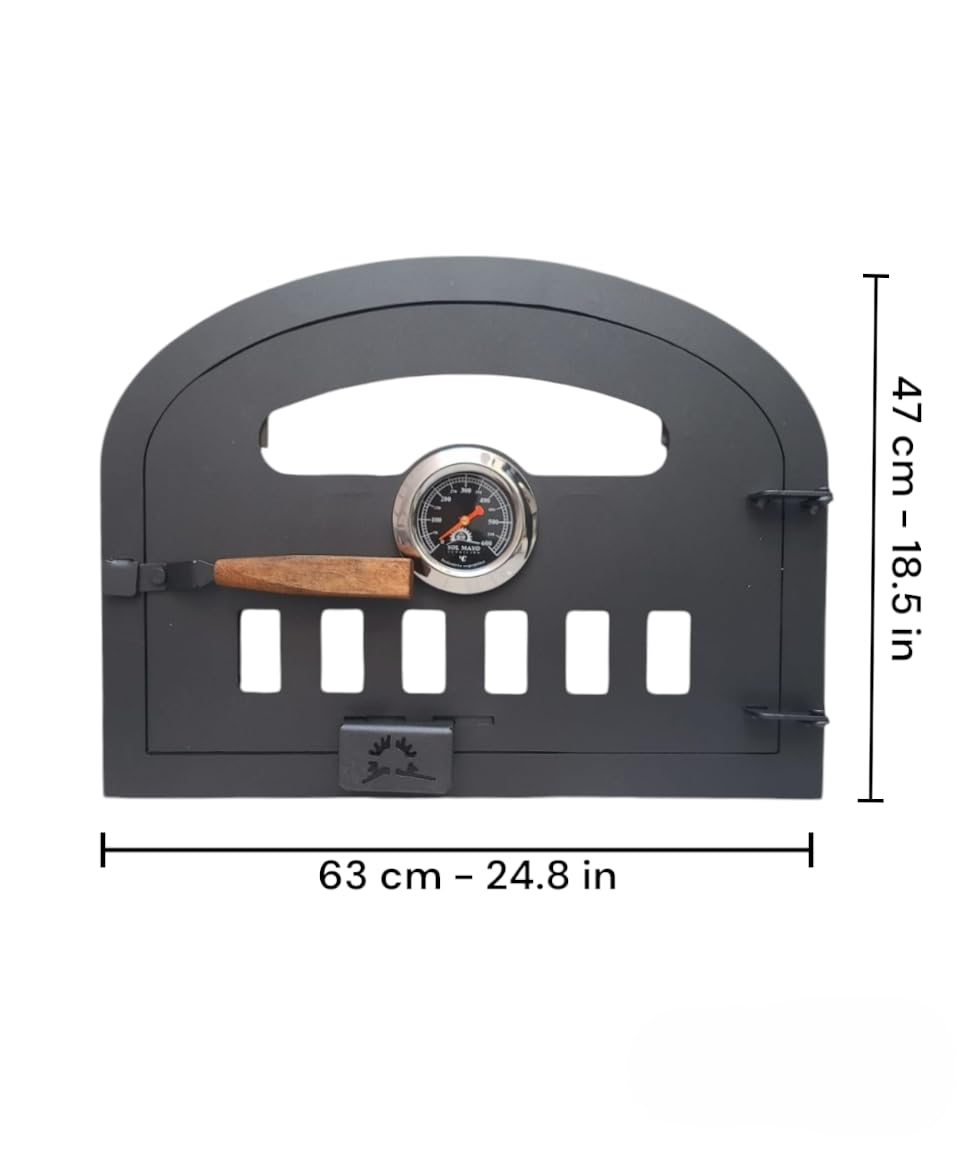 Cast Iron Oven Door with Window, Air Regulator & Temperature Gauge - Small Size for Wood Stoves, Fireplaces & Outdoor Cooking