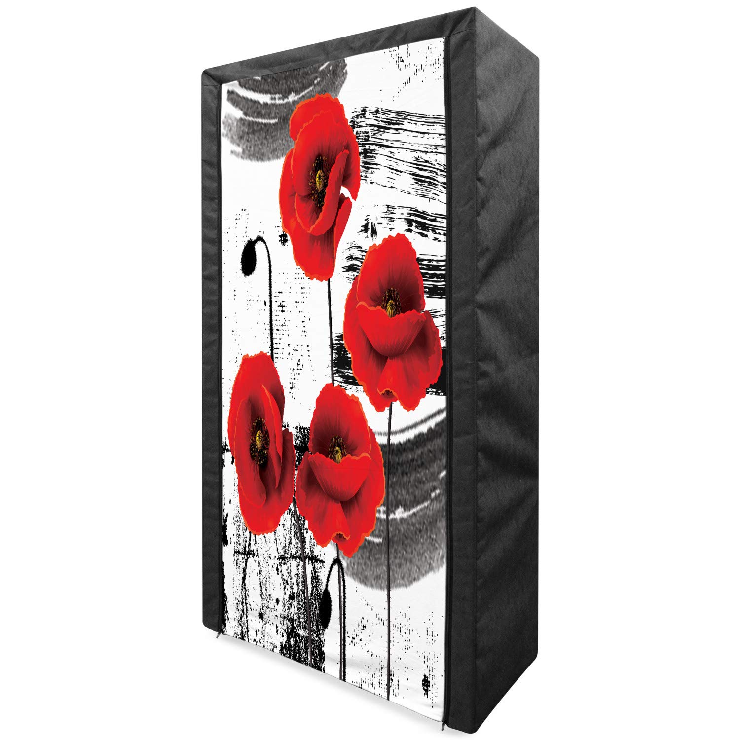 Ambesonne Poppy Flower Fabric Wardrobe - Portable Clothing Organizer with Shelves, 33.5