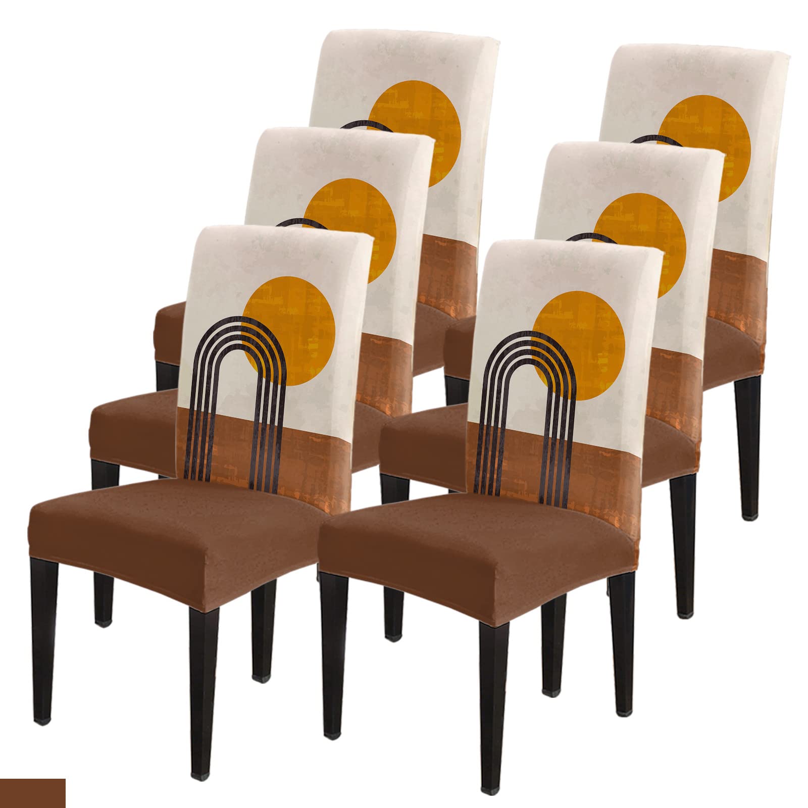 Bohemian Abstract Art Mid Century Sun Rainbow Stretch Dining Chair Slipcovers - Set of 6 Removable Washable Parsons Chair Protectors for Kitchen, Dining Room, Banquet & Party Decor