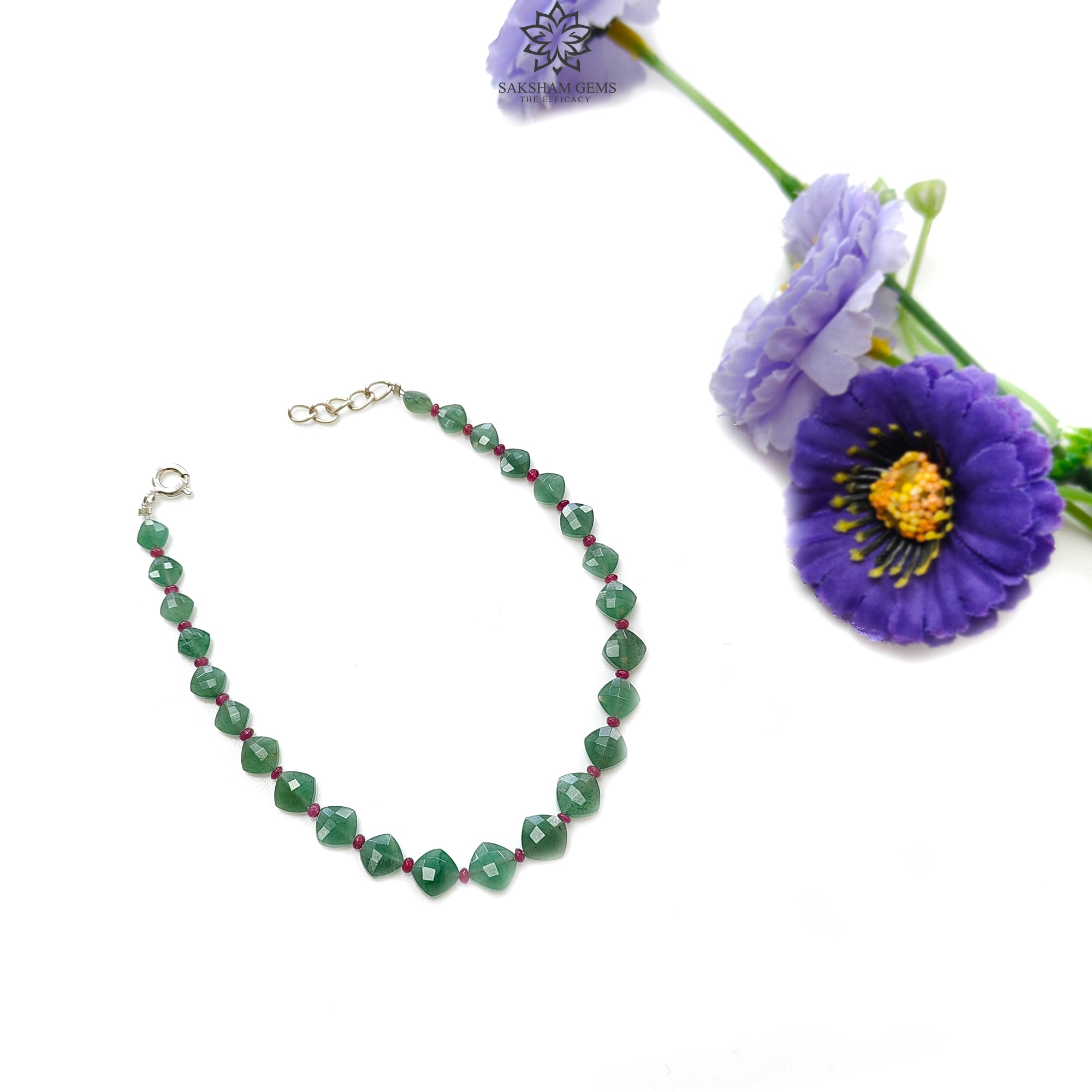 925 Sterling Silver Green Quartz & Pink Ruby Briolette Bracelet - 4.78g Cushion Checker Cut Beaded Jewelry | Perfect for Women's Fashion, Gift Giving & Special Occasions