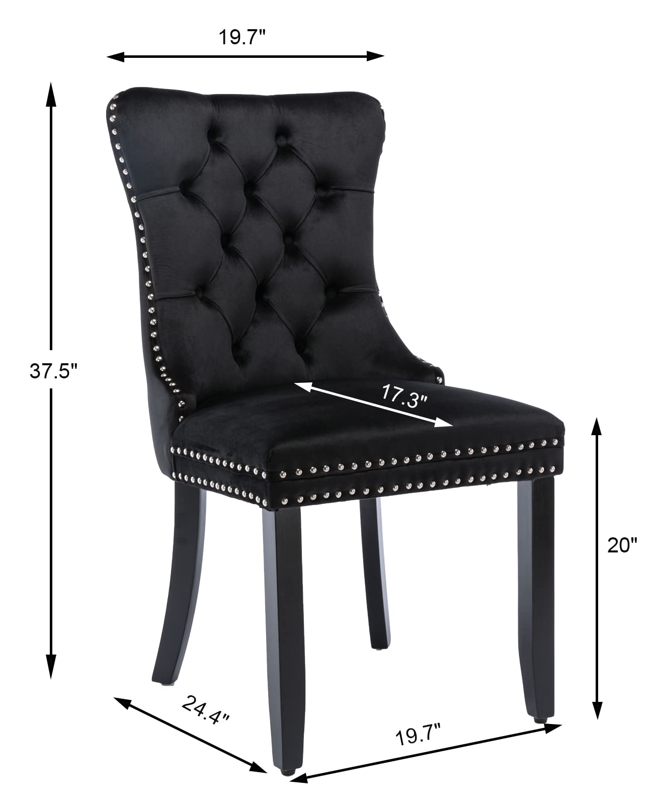 Luxury Black Velvet Dining Chairs Set of 4 - Modern Upholstered Dining Room Chairs with Elegant Back Ring Pull Trim & Sturdy Solid Wood Legs - Perfect for Dining Room, Kitchen, Living Room & Home Office Decor (Black)