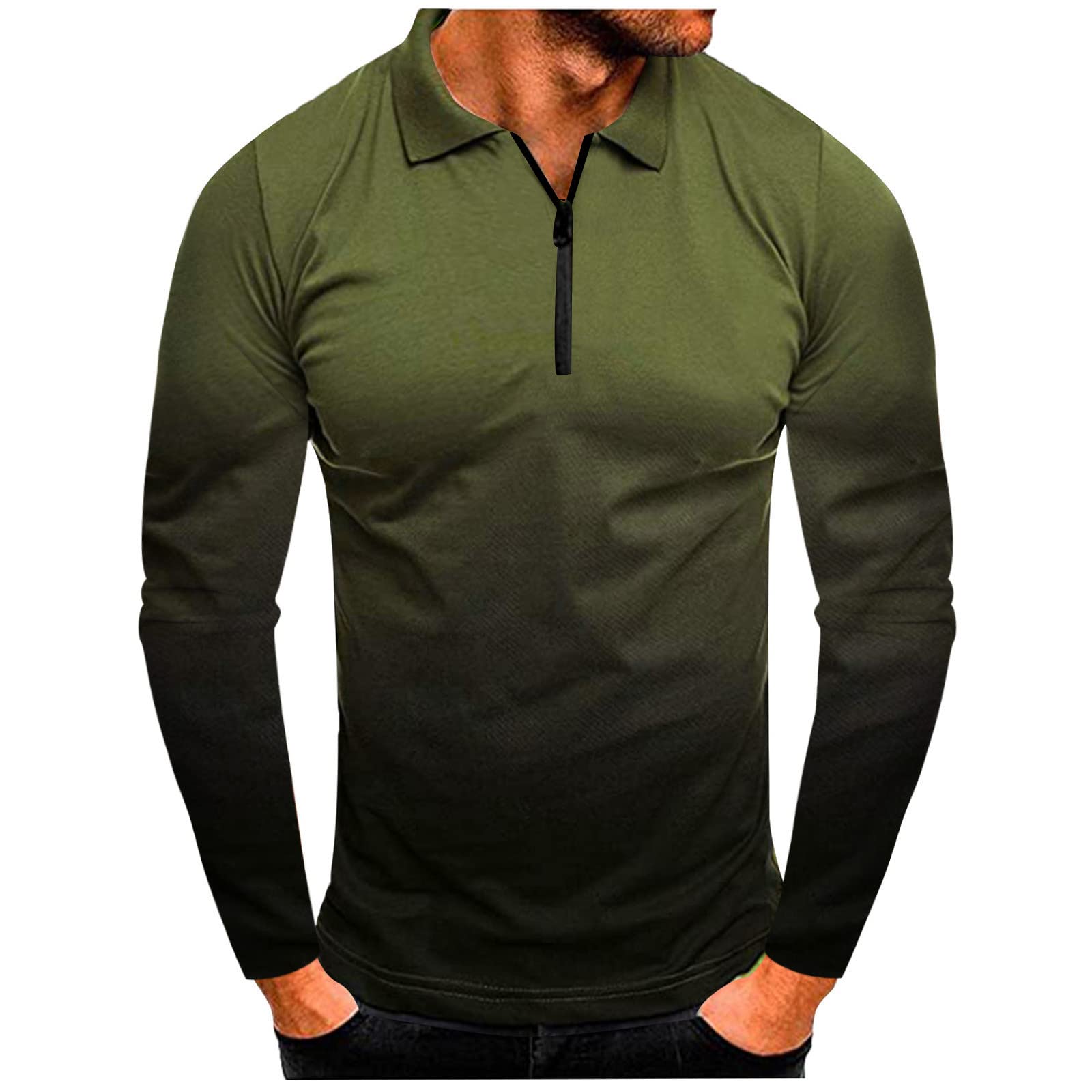 **Men's Youeneom Gradient Lapel Long Sleeve Casual Shirt - Spring & Autumn Fashion Top (Army Green, XXL) - Perfect for Outdoor Activities, Travel & Daily Wear**