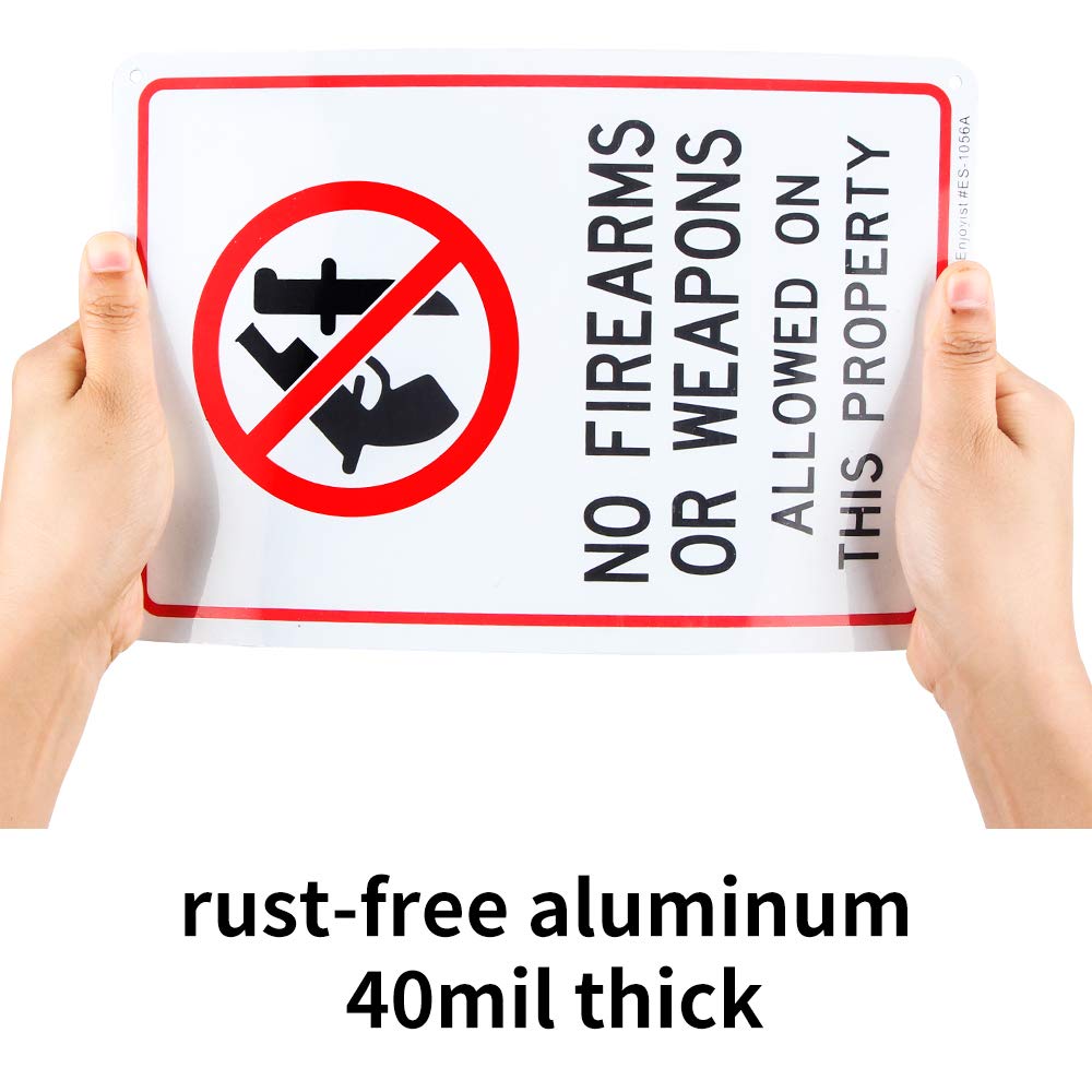 No Firearms Allowed Sign - 2 Pack, 10x7 Inch Aluminum Reflective for Indoor/Outdoor Security