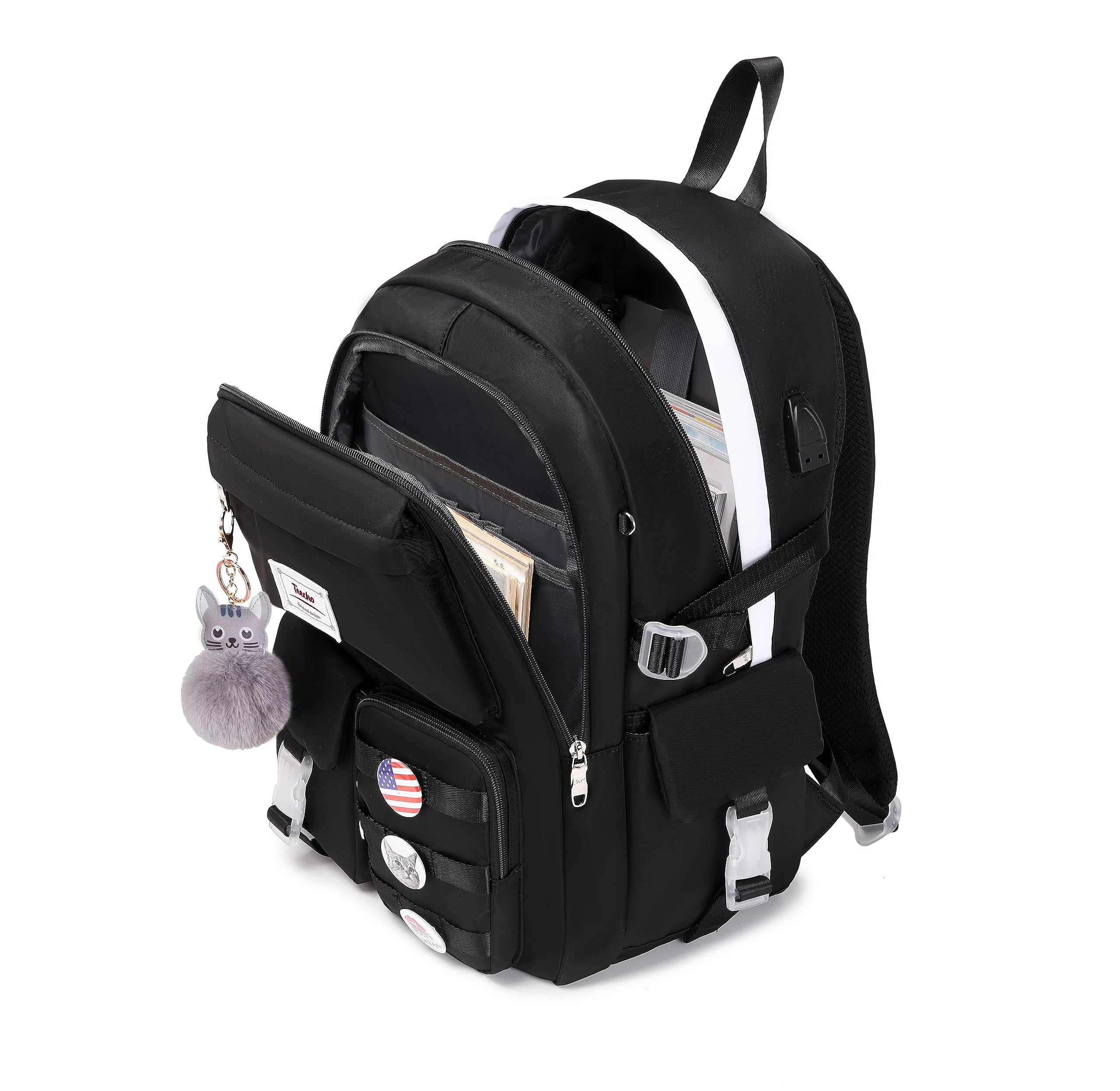 Cute Girls Backpack for School & College - Stylish Women's Bookbag with 15.6 Inch Laptop Compartment (Black) - Perfect for Daily Commute, Campus Life & Travel Accessories