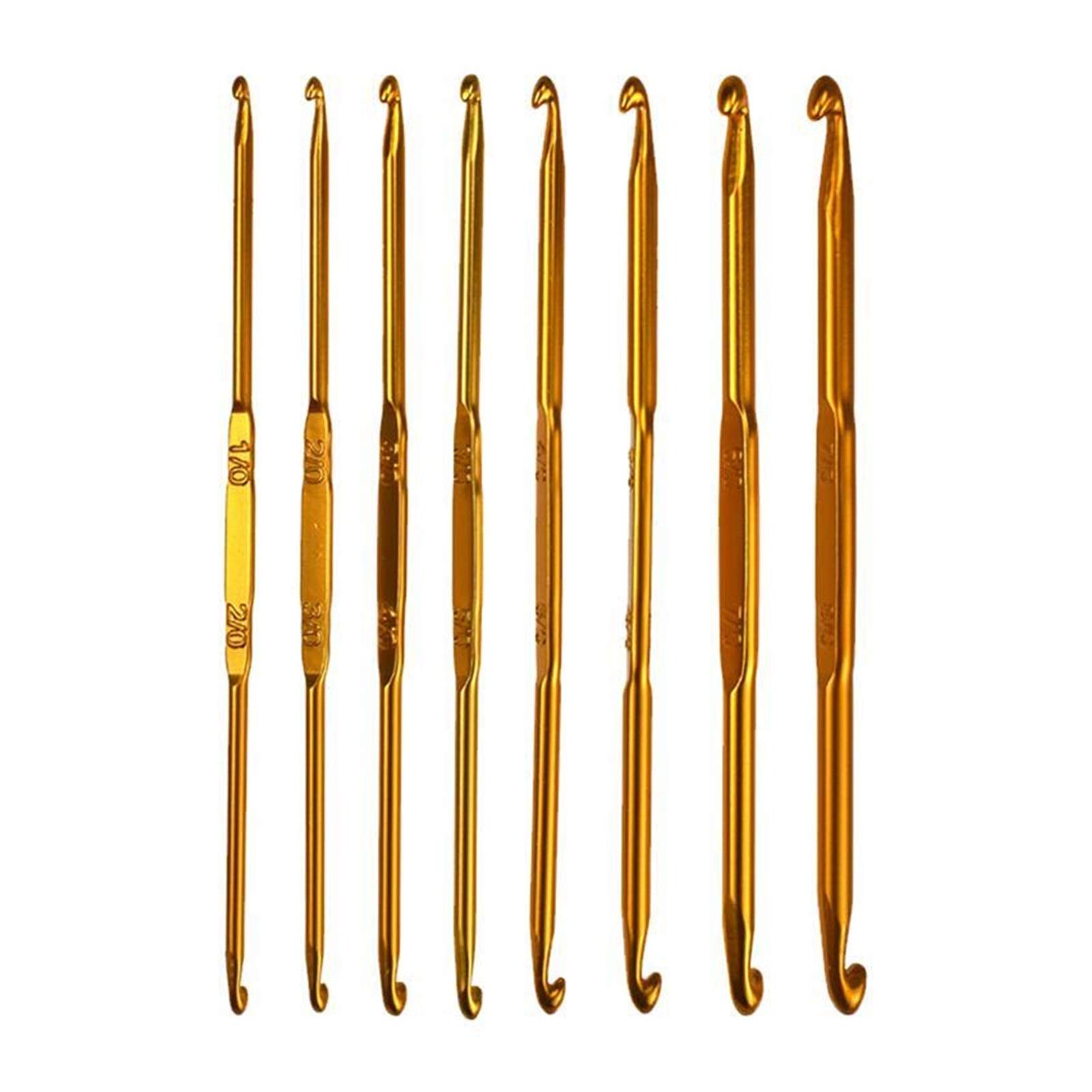 8-in-1 Golden Aluminum Alloy Crochet Hook Set - Double Head Knitting Needles for DIY Crafts, Home Sewing & Knitting Projects | Premium Crochet Accessories Kit for Beginners & Experts