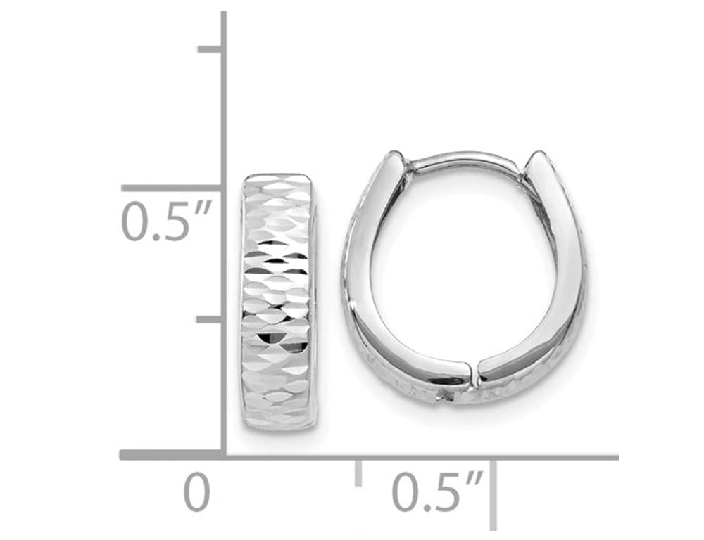 14K White Gold Textured Hinged Hoop Earrings for Women - 3.00mm Thick Dainty Everyday Jewelry - Perfect for Work, Date Night & Special Occasions