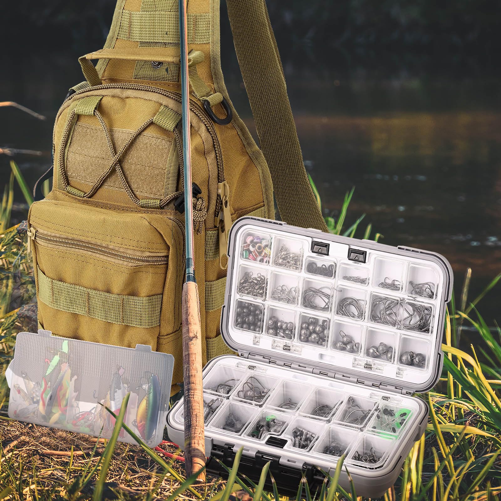 482-Piece Fishing Accessories Kit for Adults - Complete Tackle Box with Lures, Hooks, Sinkers & Tools - Perfect Fishing Gift for Men & Women - Ideal for Freshwater, Saltwater & Ice Fishing Adventures
