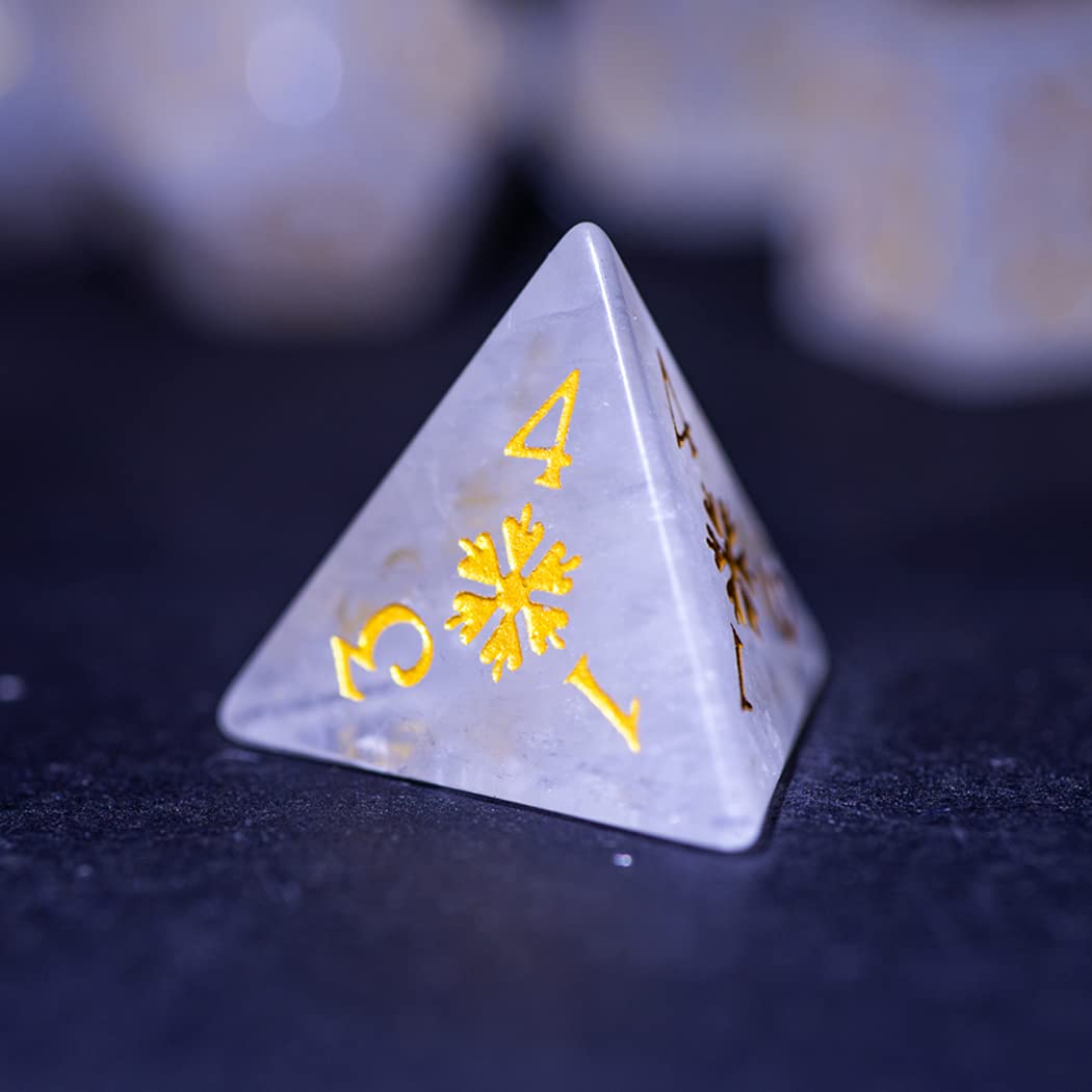 Premium White Crystal D&D Dice Set - Natural Gemstone Polyhedral Dice for Dungeons & Dragons, Pathfinder, RPG Tabletop Games | Perfect for Gifts, Collectors & Fantasy Role-Playing Adventures