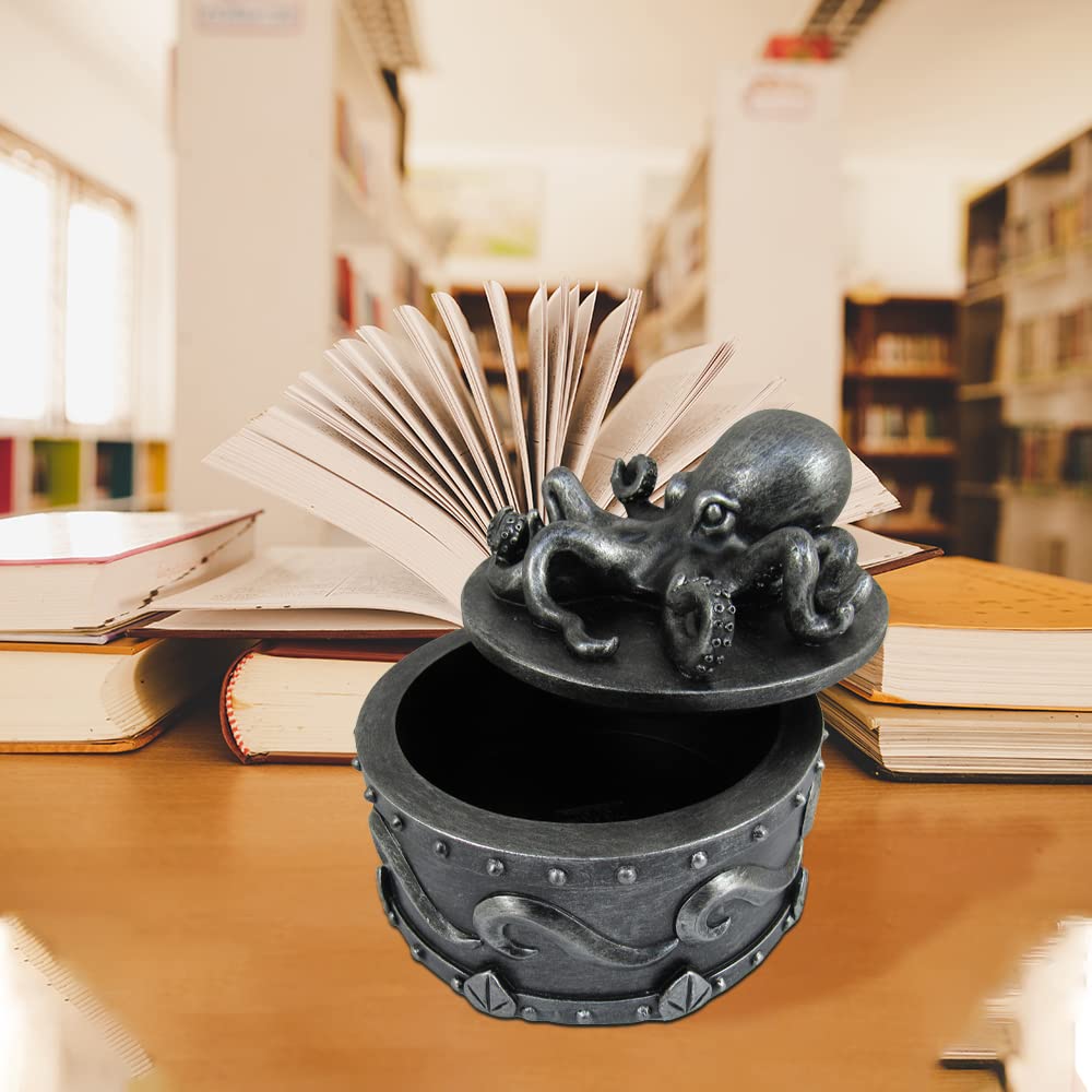 Sea Safe Keeper Pewter Octopus Trinket Box with Lid - 5 Inch Nautical Jewelry Storage Box for Women | Home Decor Ocean Theme Gift | Perfect for Organizing Rings, Earrings & Small Keepsakes