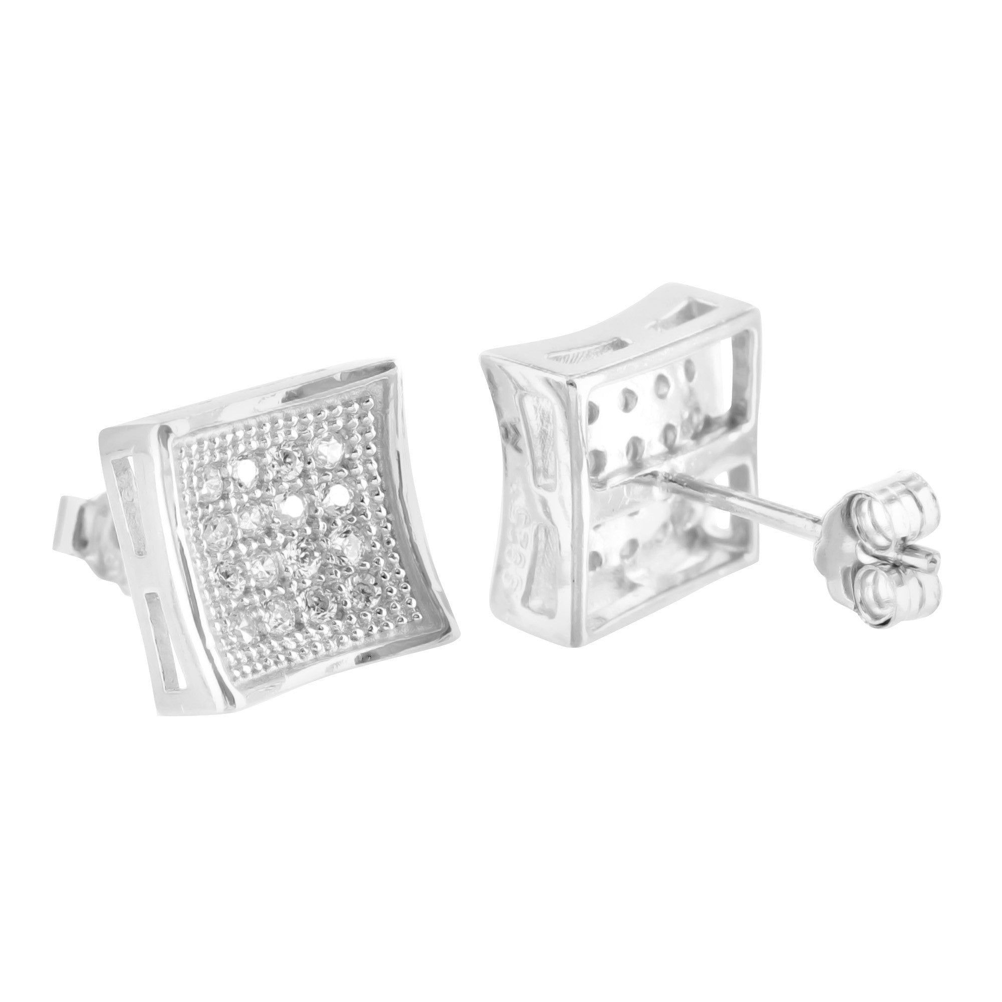 925 Sterling Silver Concave Lab Diamond Earrings for Women - White Gold Finish Hypoallergenic Studs - Perfect for Weddings, Parties & Everyday Elegance