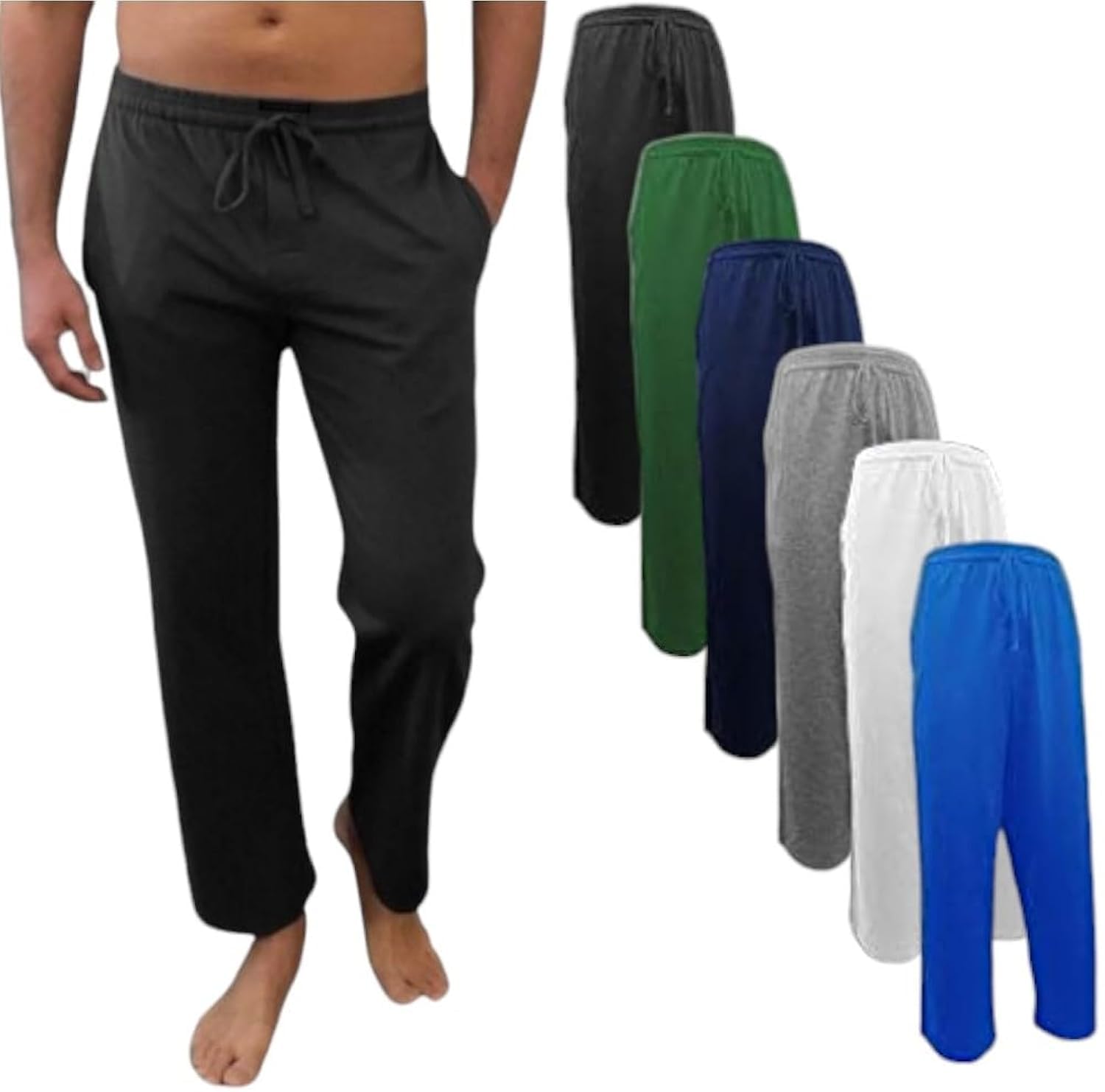 Andrew Scott Men's 6 Pack 100% Cotton Jersey Knit Yoga Lounge & Sleep Pajama Pants - Soft Comfortable Sleepwear for Relaxing at Home, Yoga, and Lounging