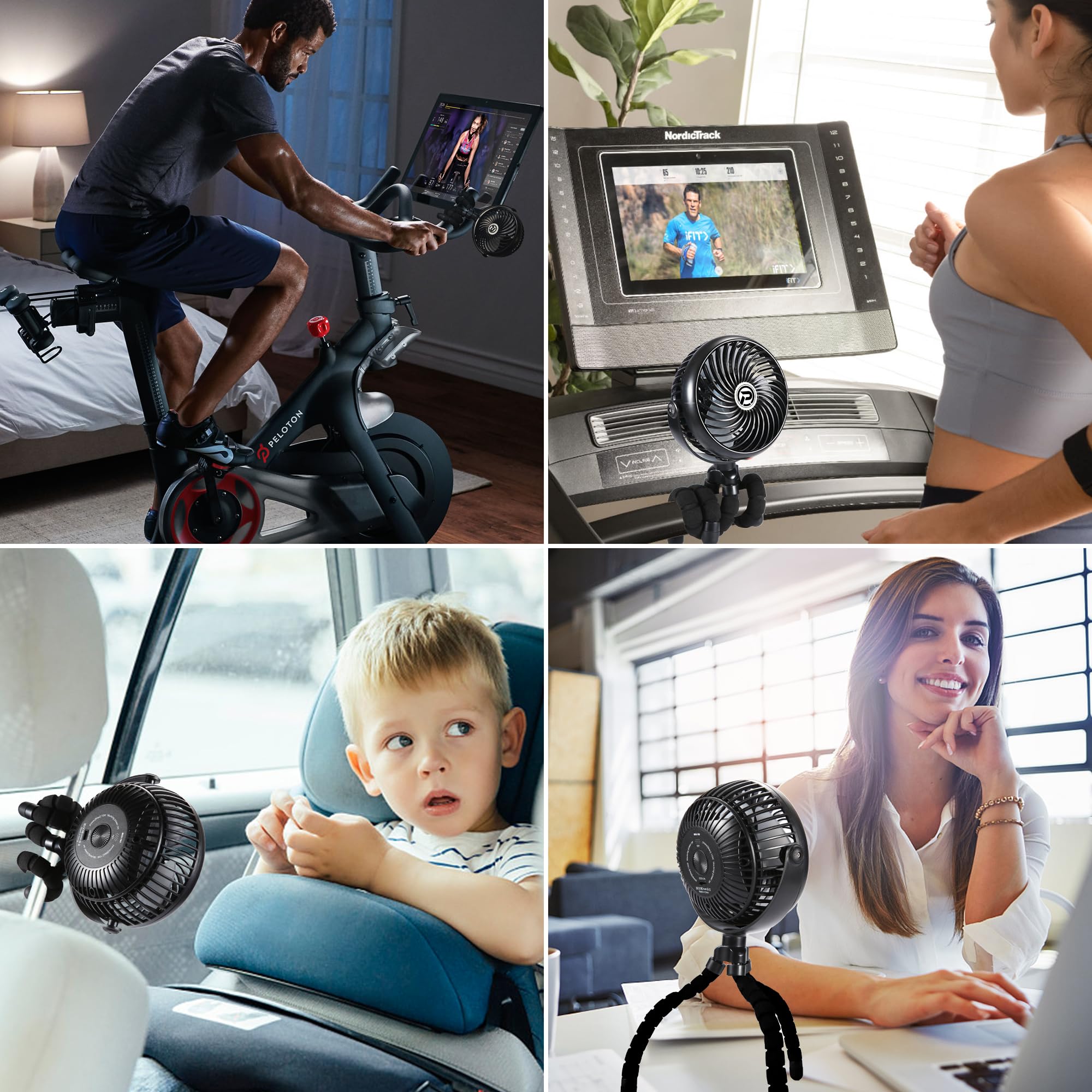 Rechargeable Clip on Fan for Treadmill & Exercise Bike - Portable Cooling Fan with Adjustable Angle for Home Gym, Office, or Outdoor Workouts