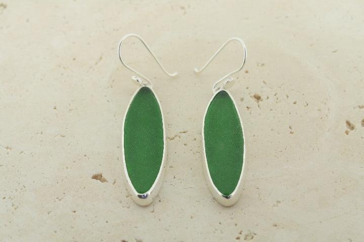 Green Spear Seaglass Earrings - Handmade Dangle Earrings for Women, Boho Beach Jewelry - Perfect for Summer, Vacation, and Beach Wedding Accessories
