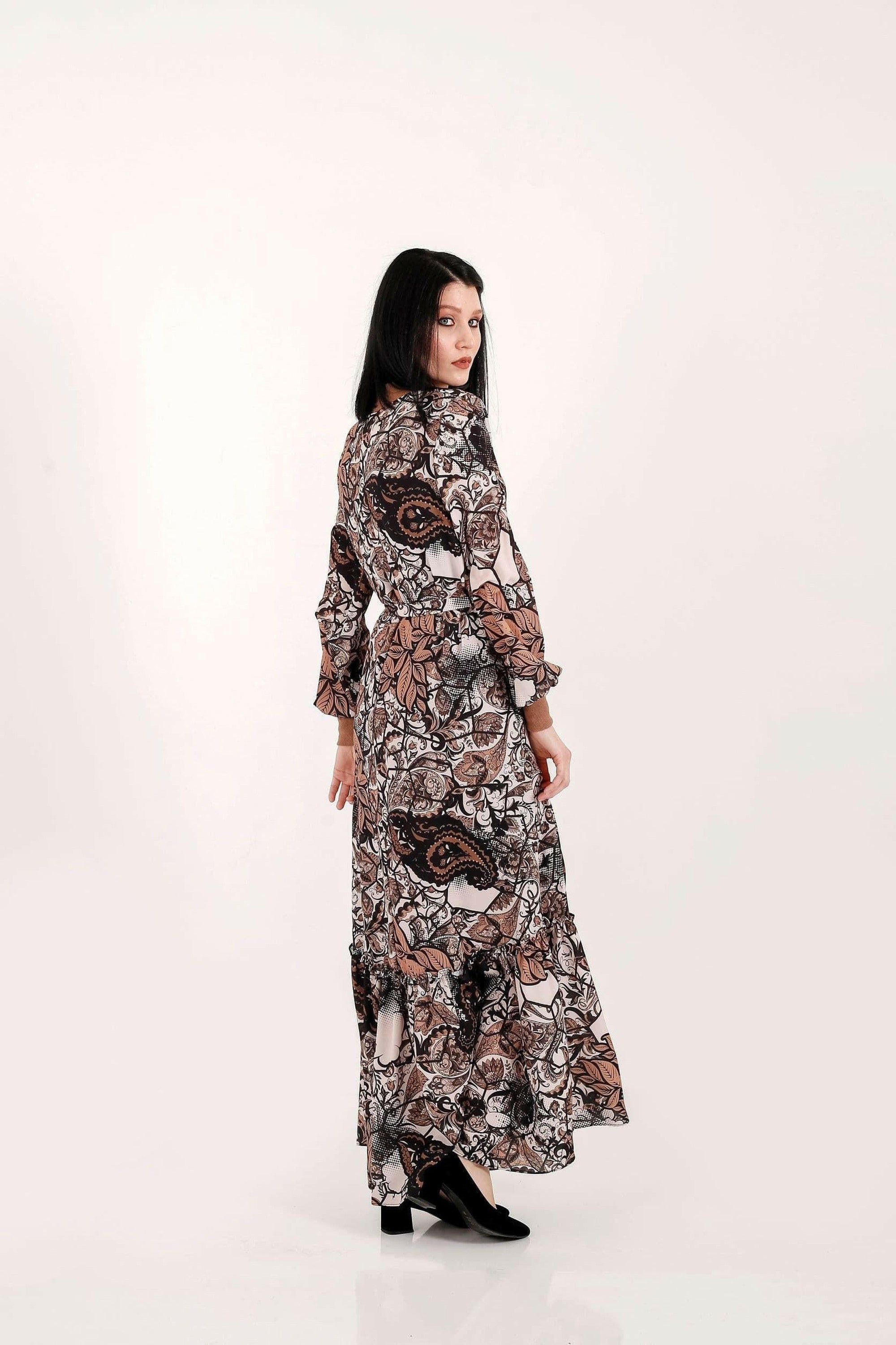 Stylish Paisley Print Maxi Dress with Long Sleeves - Perfect for Casual Outings, Date Nights & Summer Vacations