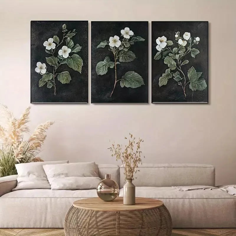 3-Piece Elegant Botanical White Flower Triptych Wall Art Set - Framed Canvas 40x60cm - High Quality Print - 100% Australian Made - Ready to Hang - Perfect for Living Room, Bedroom & Office Decor