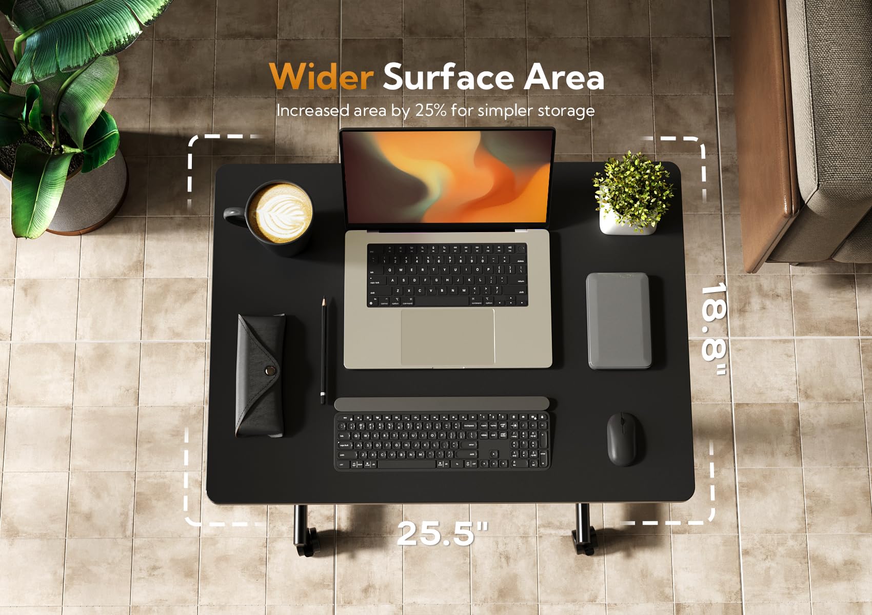 Claiks Adjustable Mobile Standing Desk with Wheels - Compact Rolling Workstation for Home Office, Pneumatic Height Laptop Desk with Hook (Black) - Perfect for Small Spaces, Remote Work & Ergonomic Workspaces