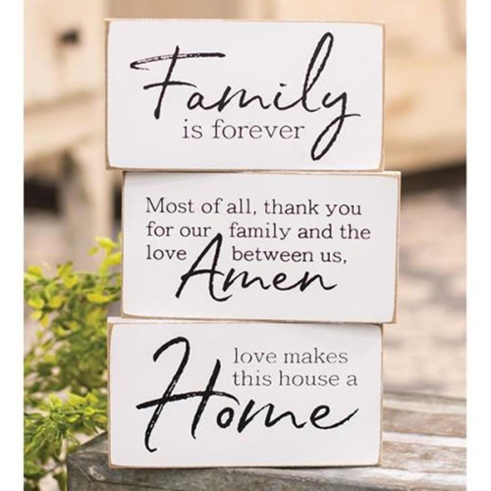 Family Is Forever Wooden Block Sign - 3 Piece Set - Rustic Home Decor for Living Room, Bedroom & Wedding Gifts