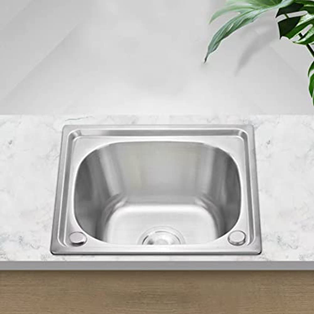 **Stainless Steel Square Kitchen Sink - Single Bowl Deep Basin with Reversible Drainer & Waste Pipes - Perfect for Kitchens, Bars, Pubs, RVs & Campervans**