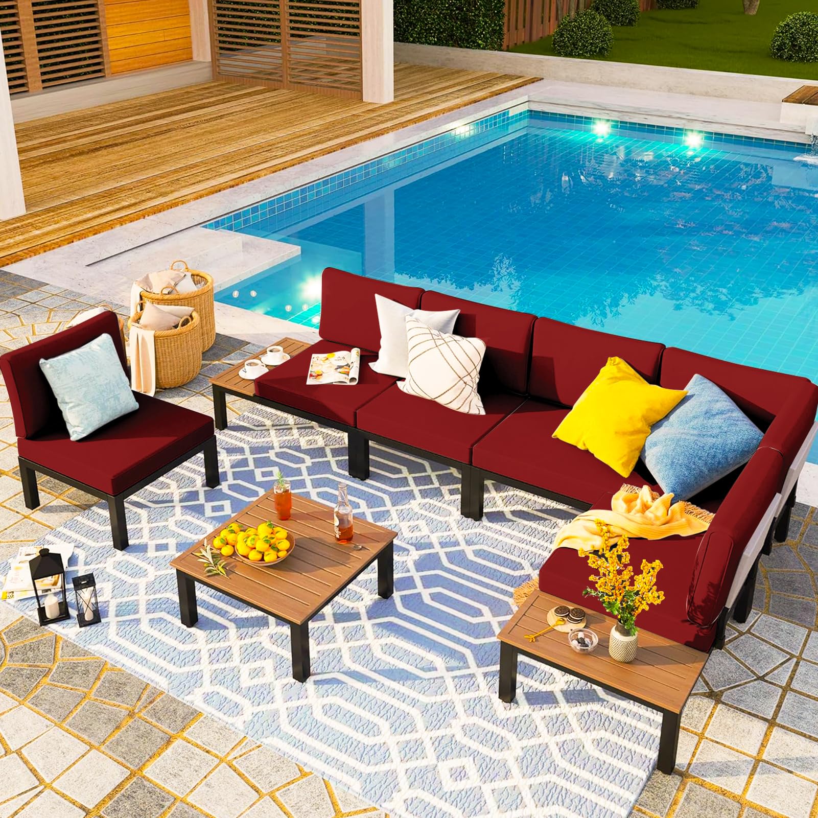 Waterproof Outdoor Patio Cushion Covers with Zipper - Replacement Slipcovers for Wicker Rattan Sectional Couch & Chair (Set of 12, Red) - Perfect for Garden, Poolside, and Patio Furniture Protection