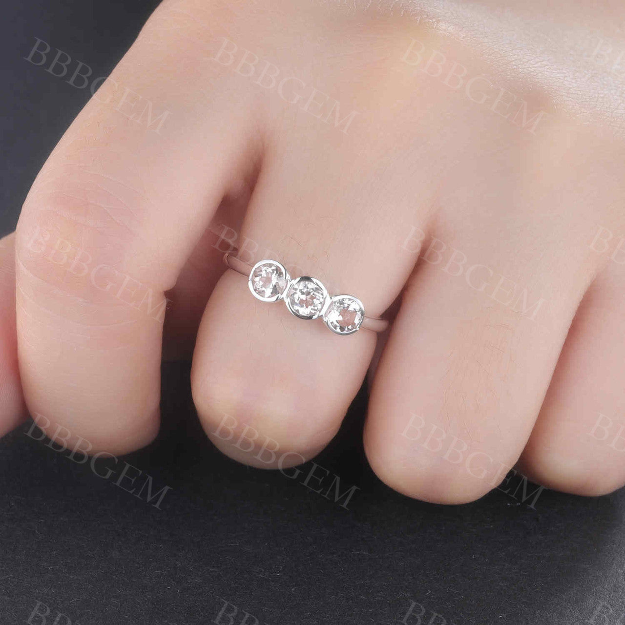 Morganite Wedding Ring - Minimalist Three Stone Engagement Ring for Women, Bridal Promise & Anniversary Gift - Perfect for Proposals, Weddings & Special Occasions