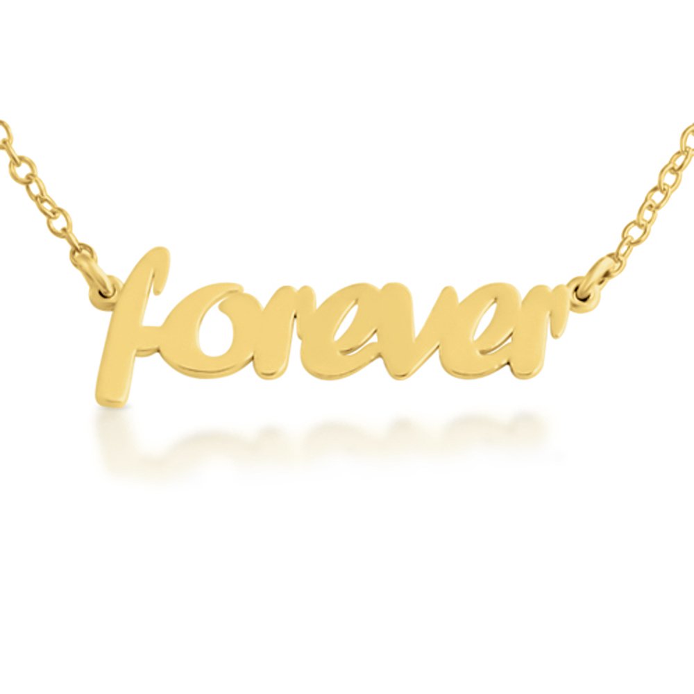 10mm-20mm Gold Plated Silver Necklace with FOREVER Script Charm Pendant - Elegant Jewelry for Women, Gift for Anniversary, Valentine's Day & Special Occasions