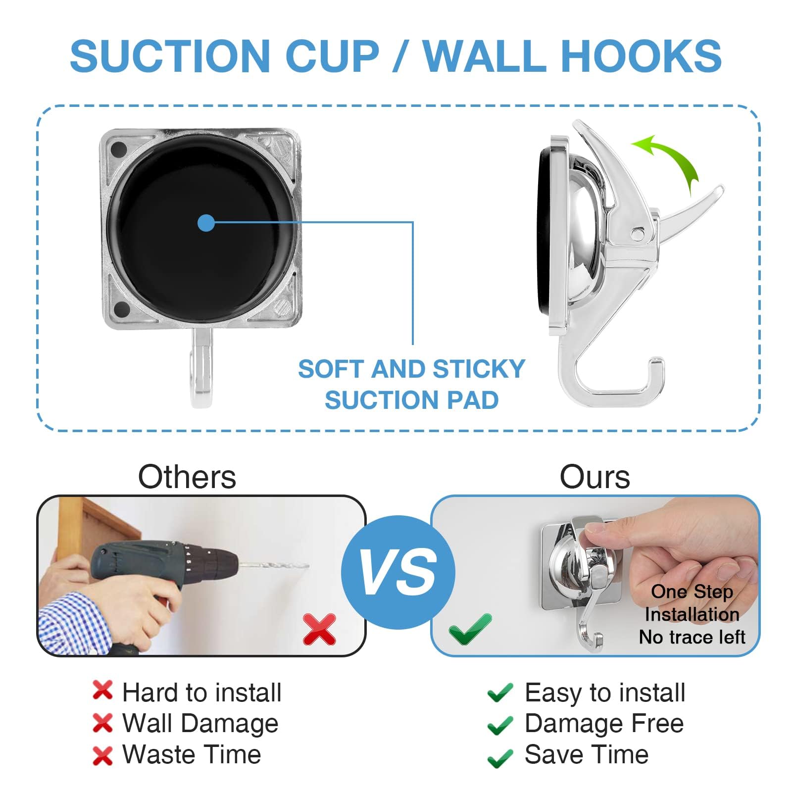 Premium Heavy Duty Vacuum Suction Cup Hooks - Silver Plated Polished Super Strong Hold for Kitchen, Bathroom, Shower (1 Pack) - Perfect for Hanging Towels, Robes, Utensils & Decor