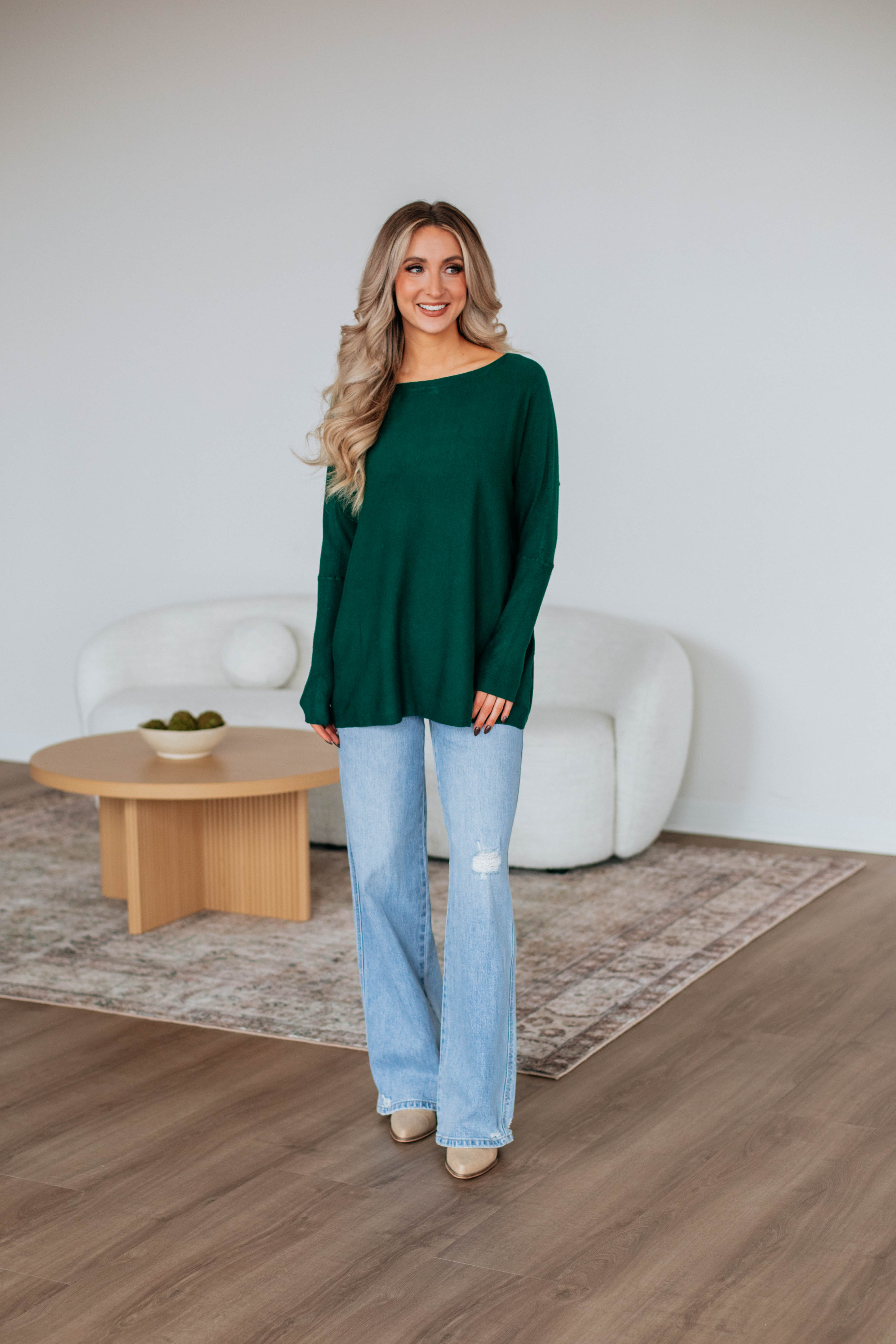 Edella Women's Chunky Knit Sweater - Soft Hunter Green Pullover for Fall & Winter | Cozy Casual Wear, Office Outfit, Weekend Relaxation