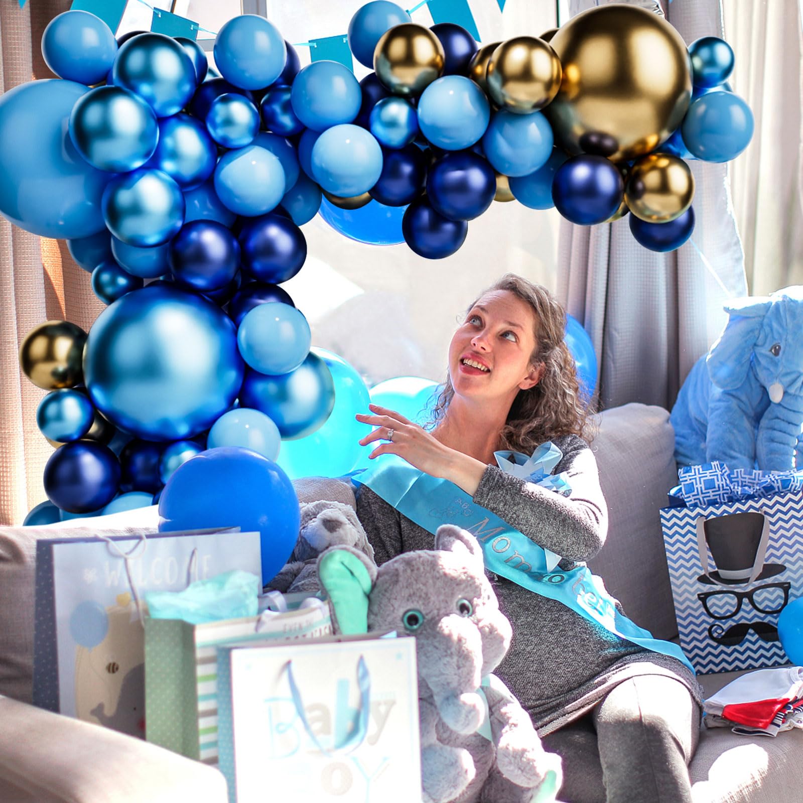 Navy Blue & Metallic Gold Balloon Arch Kit - Includes Light Blue, Gold & Metallic Blue Balloons for Baby Showers, Birthdays, Weddings & Party Decorations | Perfect for Backdrops, Photo Booths & Event Centerpieces