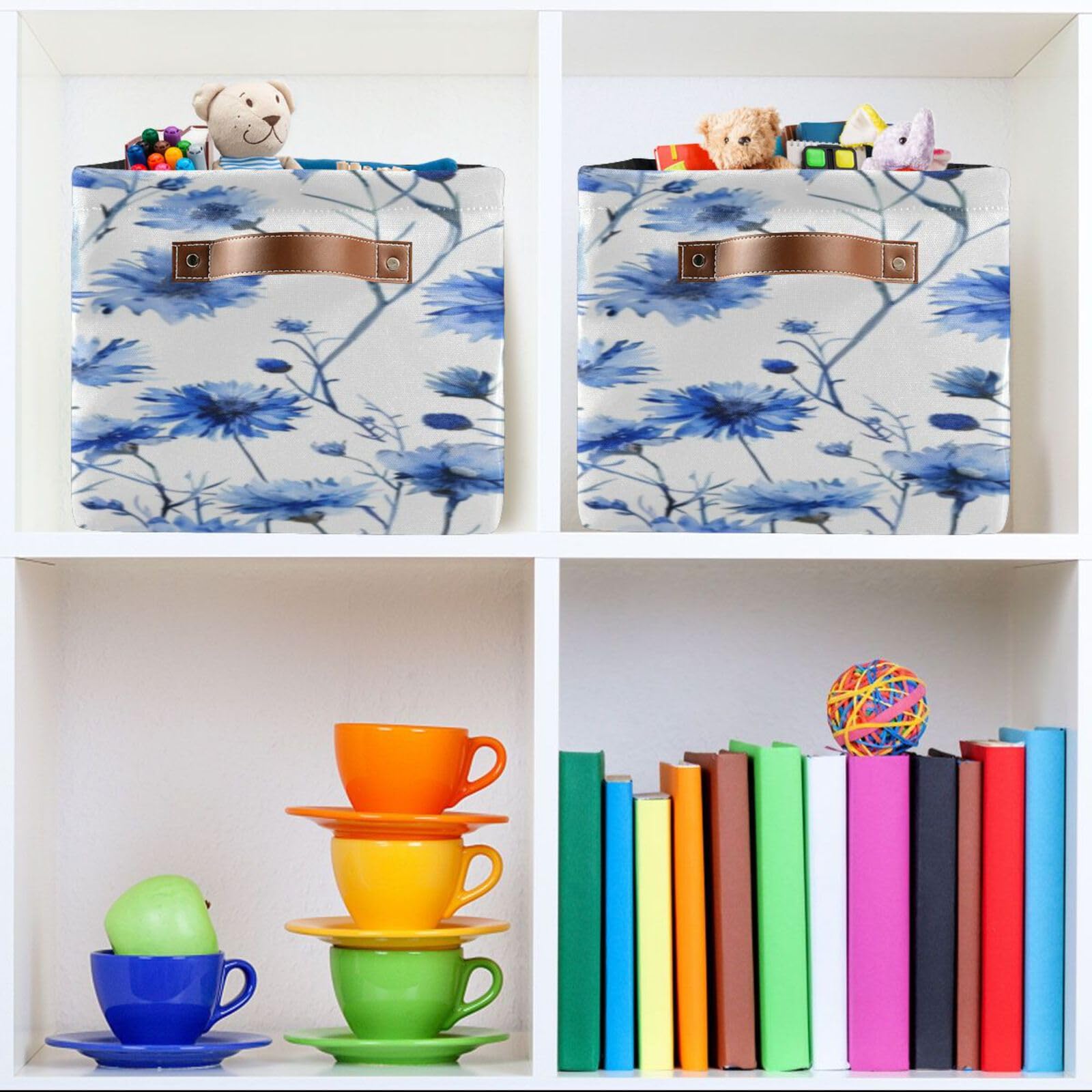 Large Fabric Storage Bins with Handles - Collapsible Organizer for Clothes, Toys & Home | Blue Wildflower