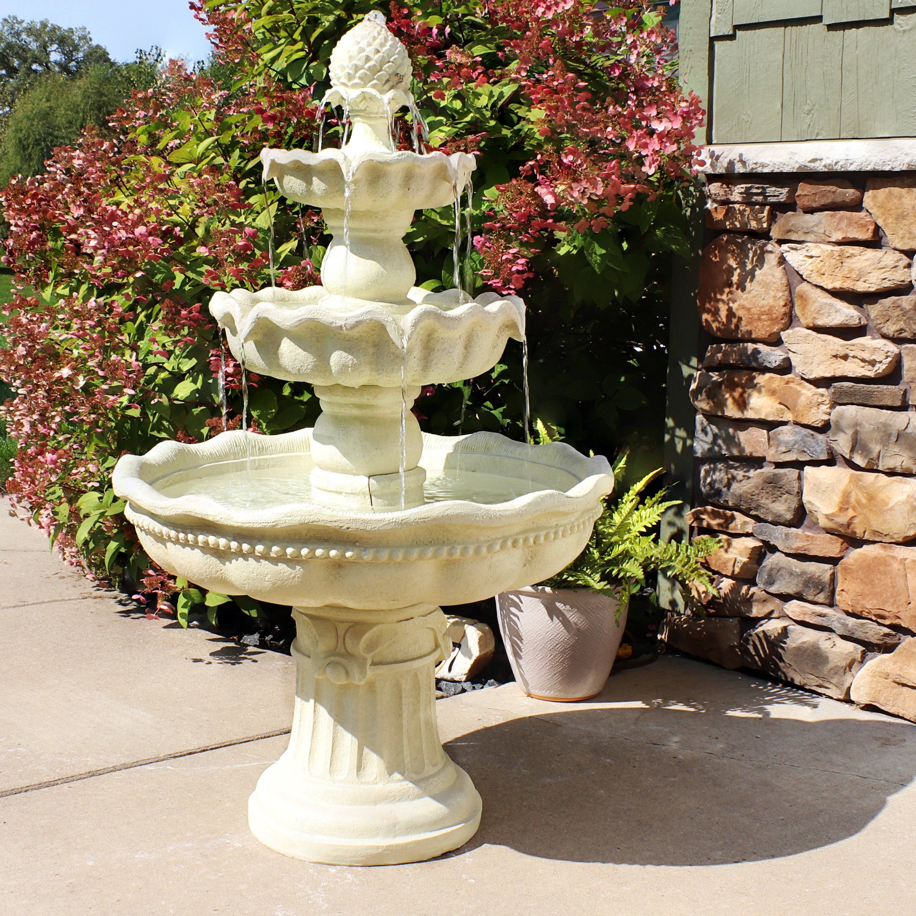 Sunnydaze 3-Tier White Pineapple Garden Fountain - 51 Inch Outdoor Water Feature for Patio, Yard & Garden Decor | Relaxing Backyard Oasis