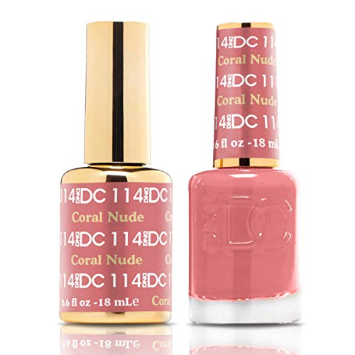 DnD DC Coral Nude #114 UV LED Gel Polish Set - 2x18ml with FREE Matching Nail Polish - Long Lasting Salon Quality Manicure - Perfect for Home Nail Art & Professional Use
