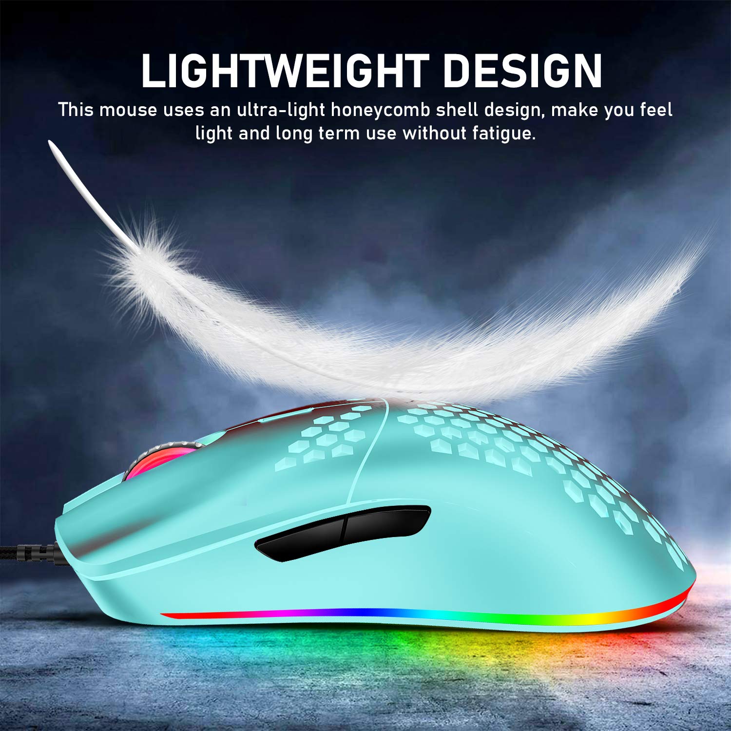 Programmable Wired Gaming Mouse with 6 RGB Lighting Modes & 6400 DPI - Honeycomb Shell Ergonomic Design for PC, Xbox & PS4 Gamers - Perfect for FPS, MOBA & Esports Gaming - Green