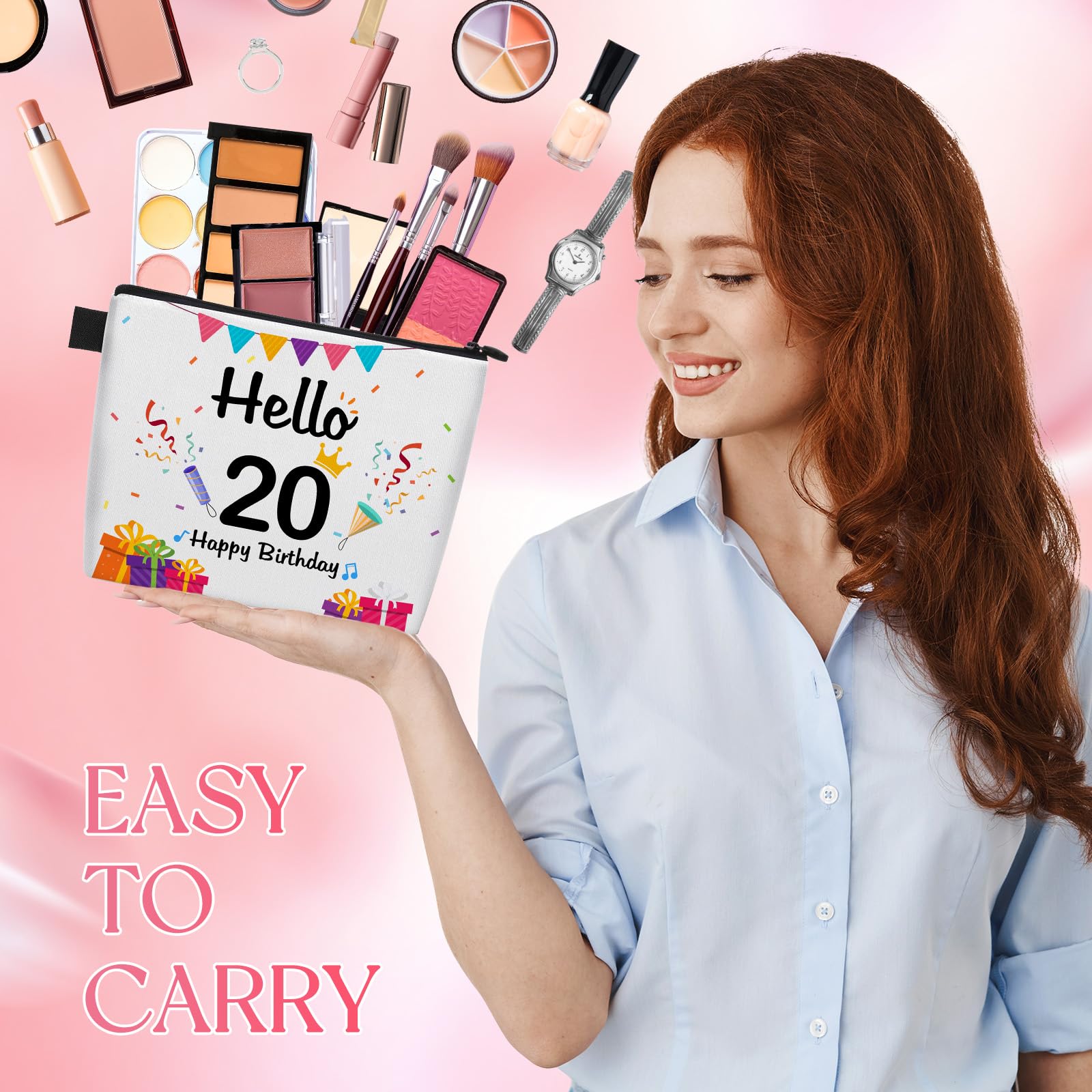 20th Birthday Gift Ideas for Women - Hello 20 Cosmetic Makeup Bag with Zipper | Cute Makeup Pouch for Teens & Young Adults | Perfect for Birthday Parties, Christmas Gifts & Anniversary Favors