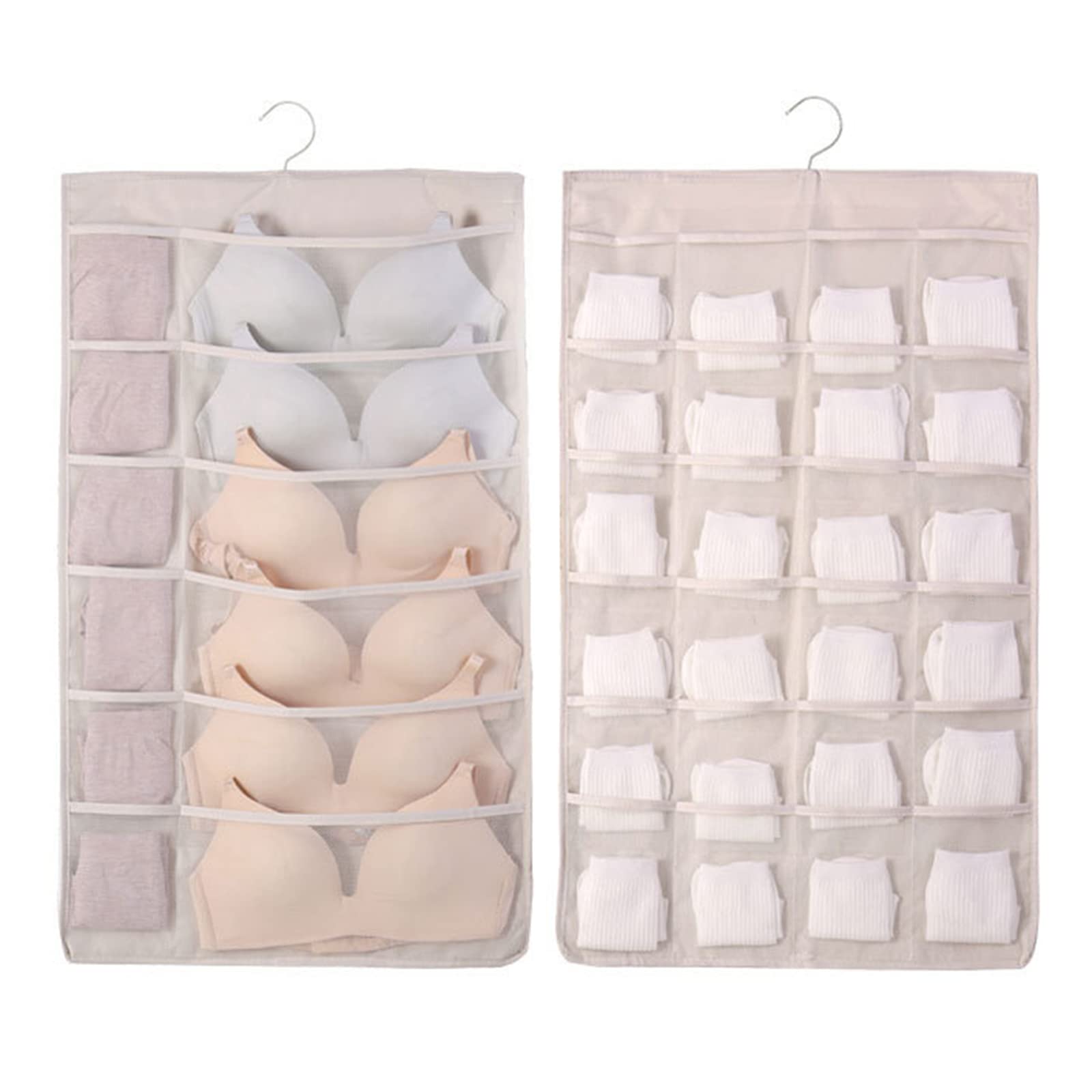 Dual-Sided Hanging Closet Organizer - Foldable Wall Storage Bag with 36 Pockets, Large Capacity Washable Mesh Organizer for Clothes, Socks, Underwear & Accessories (Beige) | Perfect for Bedroom, Closet & Dorm Organization