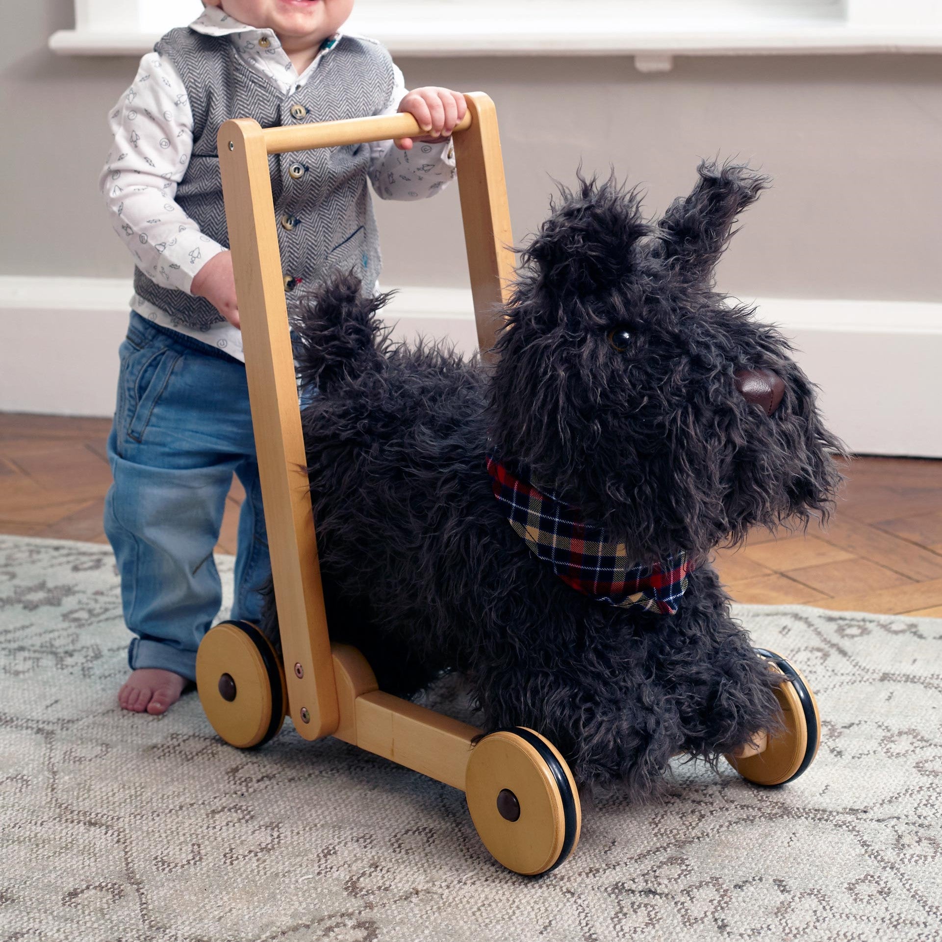 Scottie Dog Baby Walker - Safe & Fun Wooden Toddler Push Toy for Early Walking - Perfect for Indoor Play & Learning to Walk