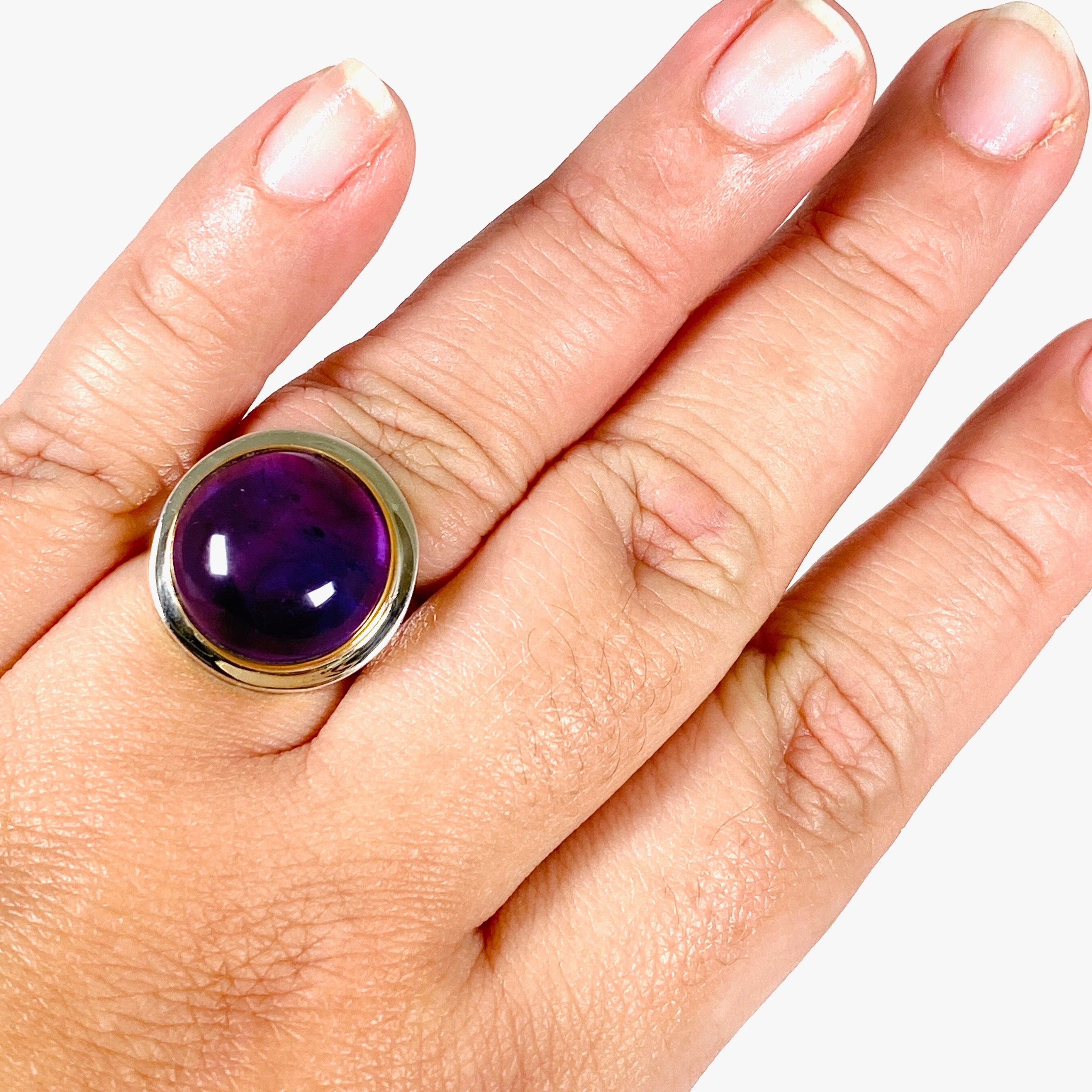 Amethyst Round Ring with Brass Detailing - Size 11 - KRGJ2961 | Elegant Purple Gemstone Jewelry for Women, Perfect for Weddings, Parties & Everyday Wear